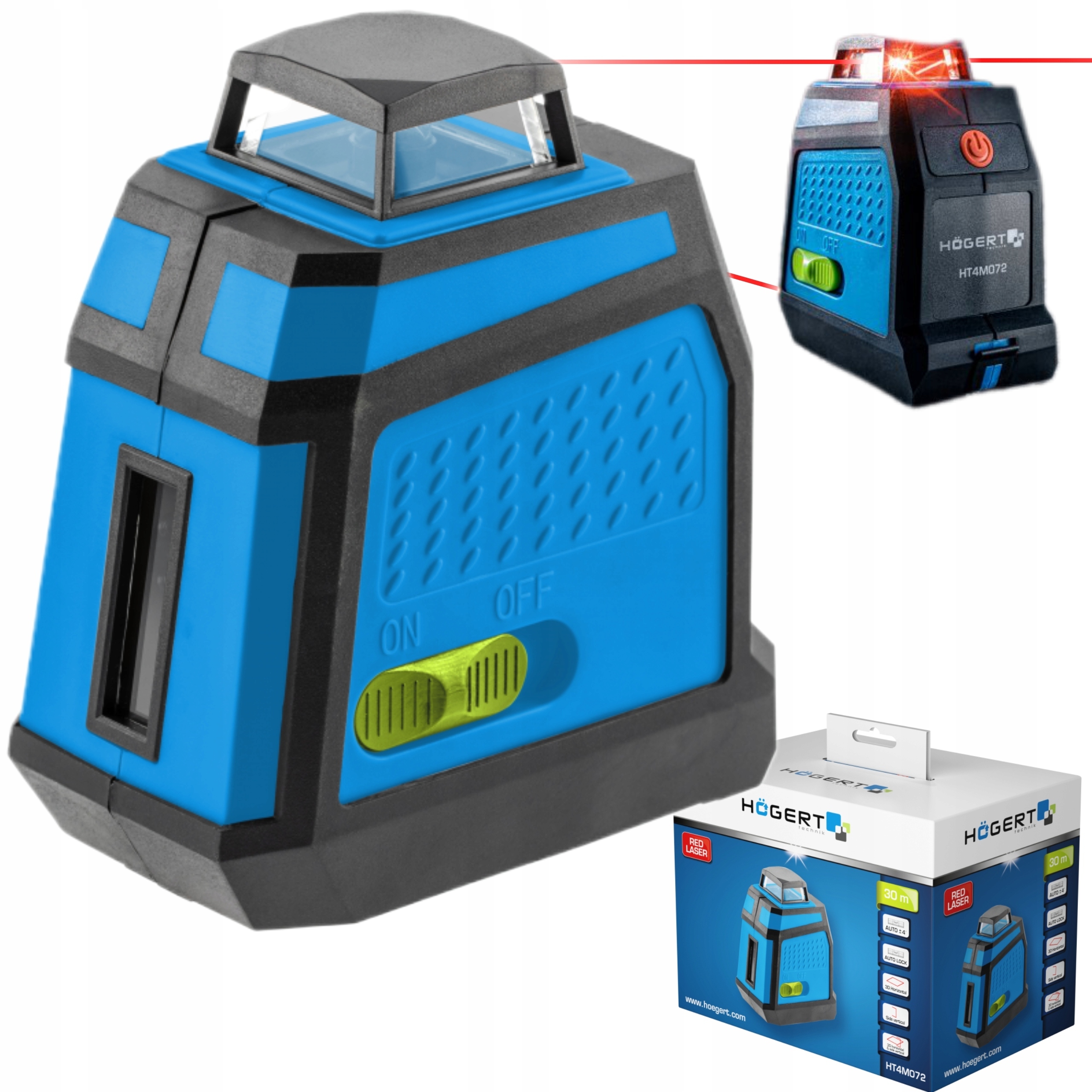 HOGERT POZIOMNICA LASEROWA CZERWONA 30M 3D IP54 ETUI HT4M072