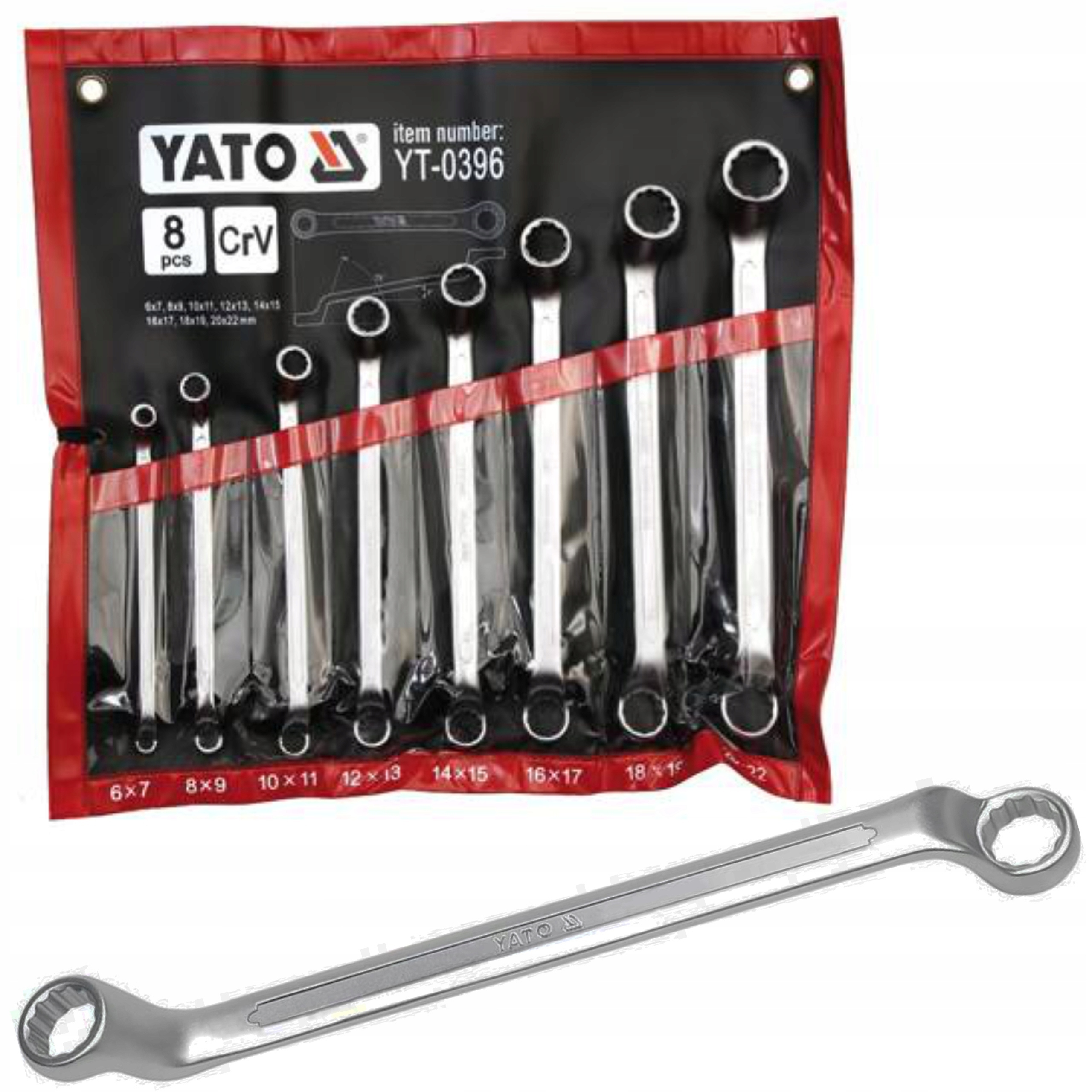 YATO ZESTAW 8szt KLUCZE OCZKOWE ODGIĘTE Z POLEROWANĄ GŁÓWKĄ 6-22 MM YT-0396