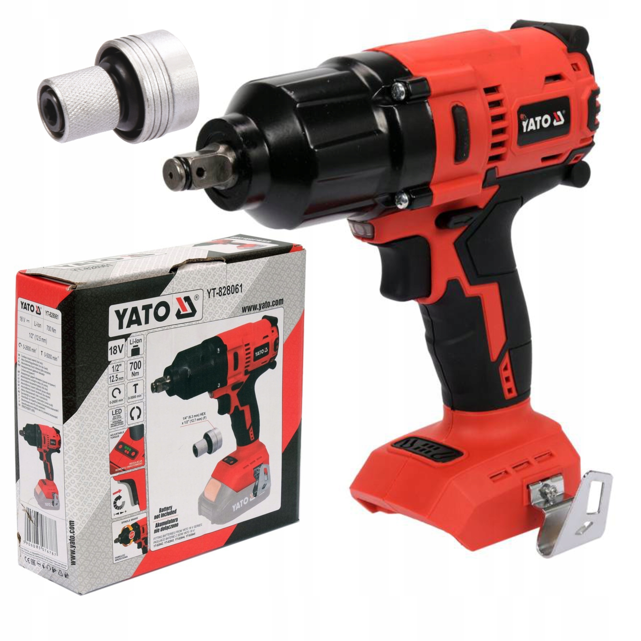 YATO KLUCZ BEZSZCZOTKOWY AKUMULATOROWY 1/2'''' 700NM UDAROWY 18V YT-828061