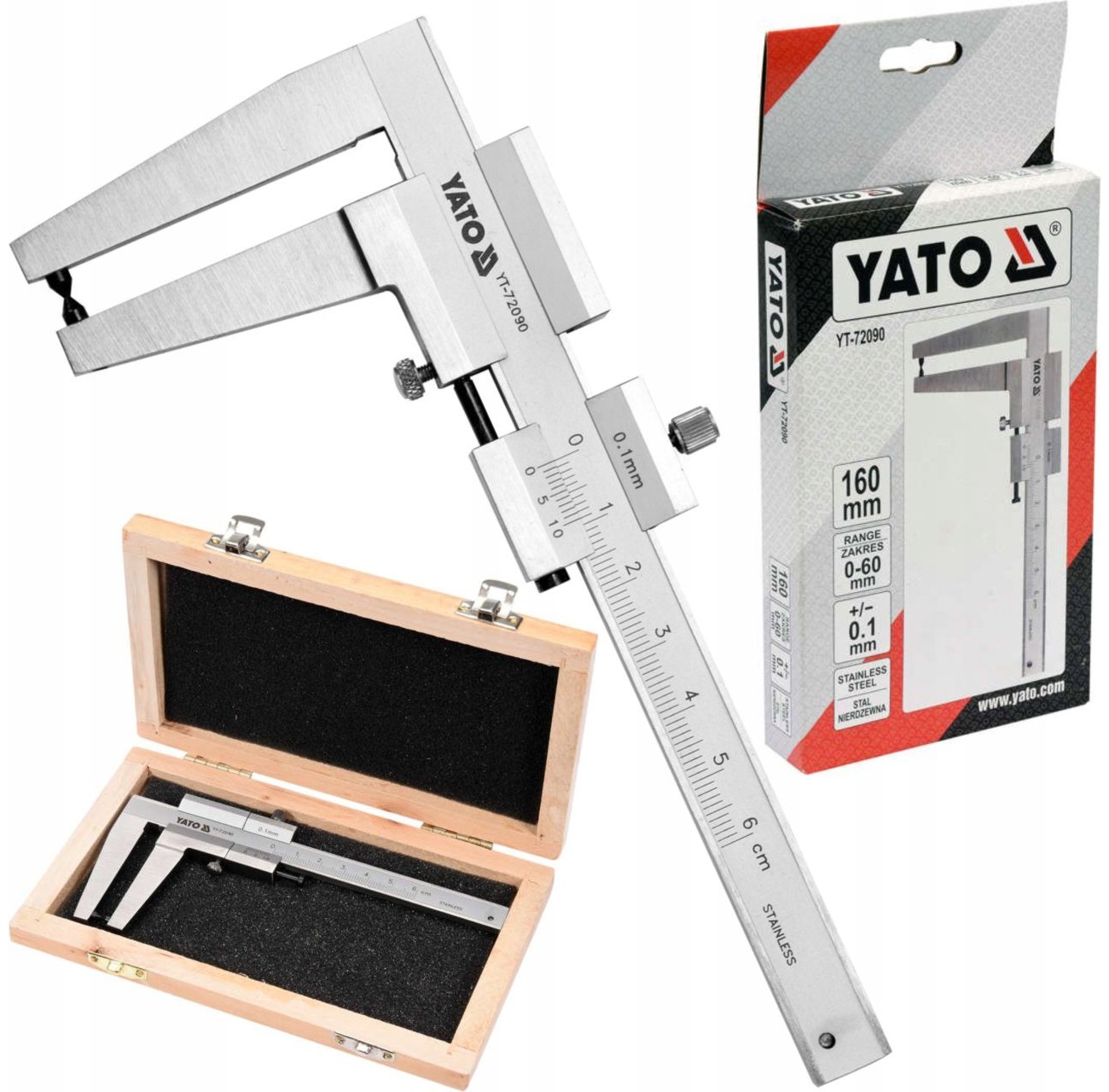 YATO SUWMIARKA DO POMIARU TARCZ HAMULCOWYCH 0-60MM +DREWNIANE ETUI YT-72090