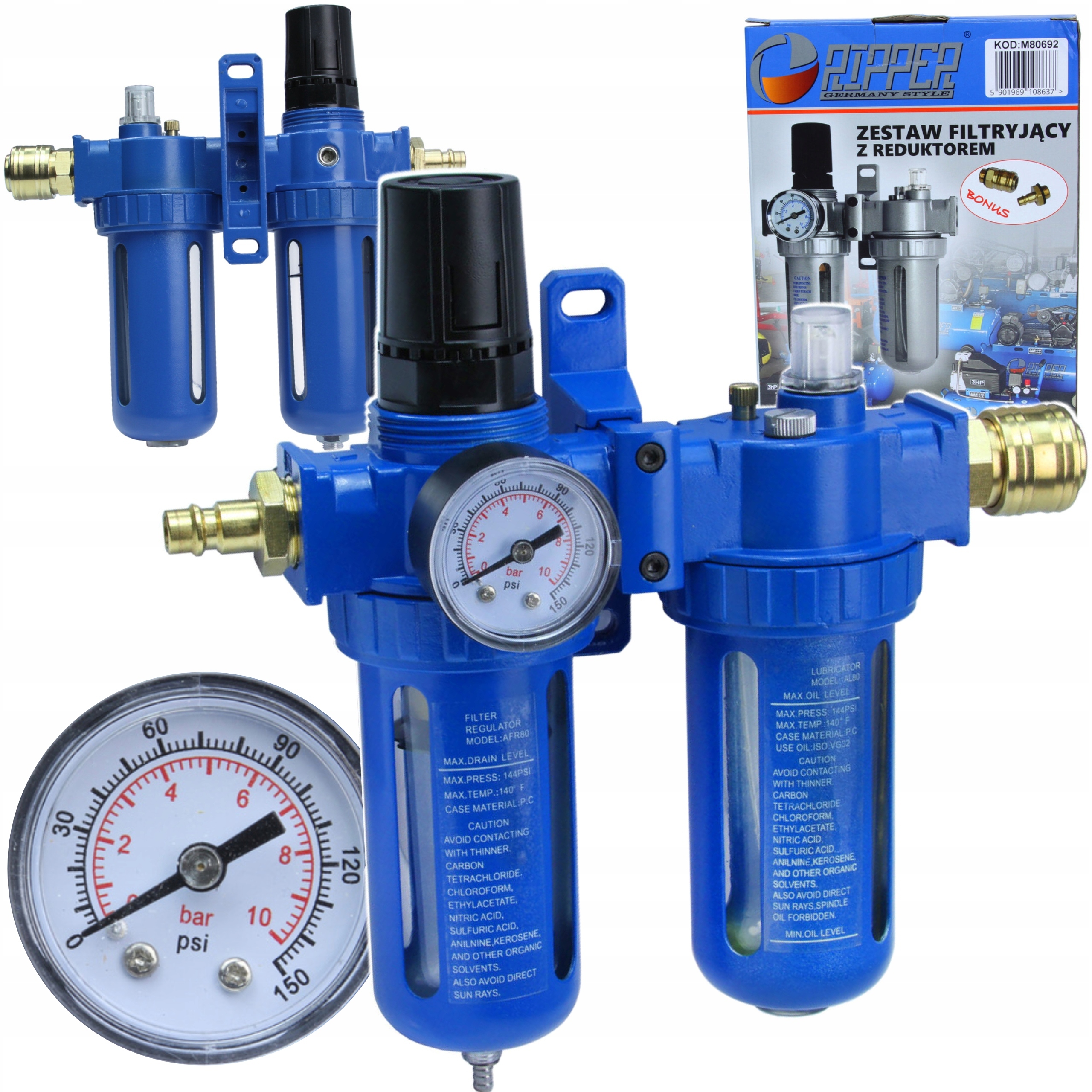 ZESTAW FILTRUJĄCY Z REDUKTOREM CIŚNIENIA 1/2" ODWADNIACZ MAR-POL M80692