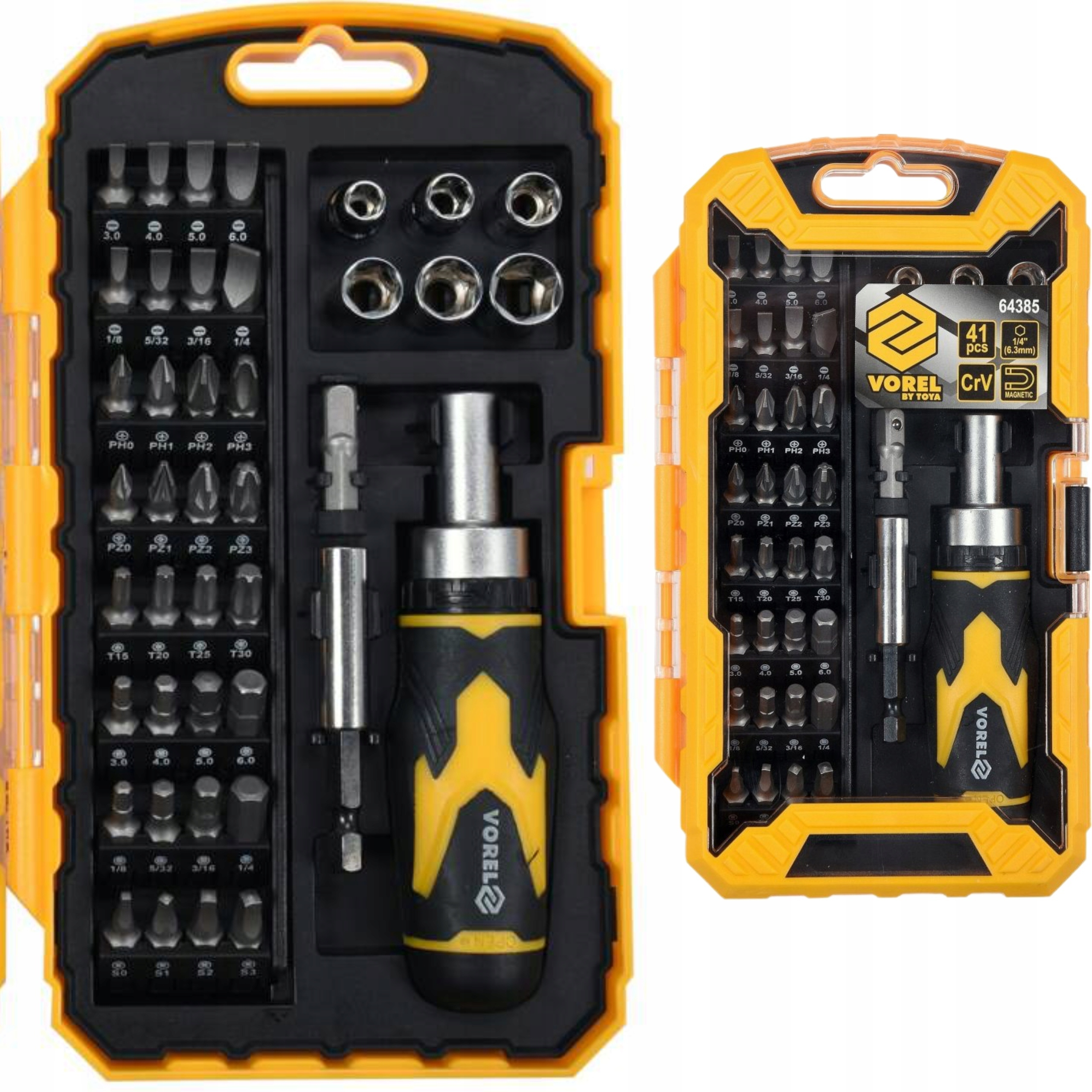ZESTAW WKRĘTAK Z GRZECHOTKĄ Z WYMIENNYMI BITAMI 41SZT WALIZKA VOREL 64385