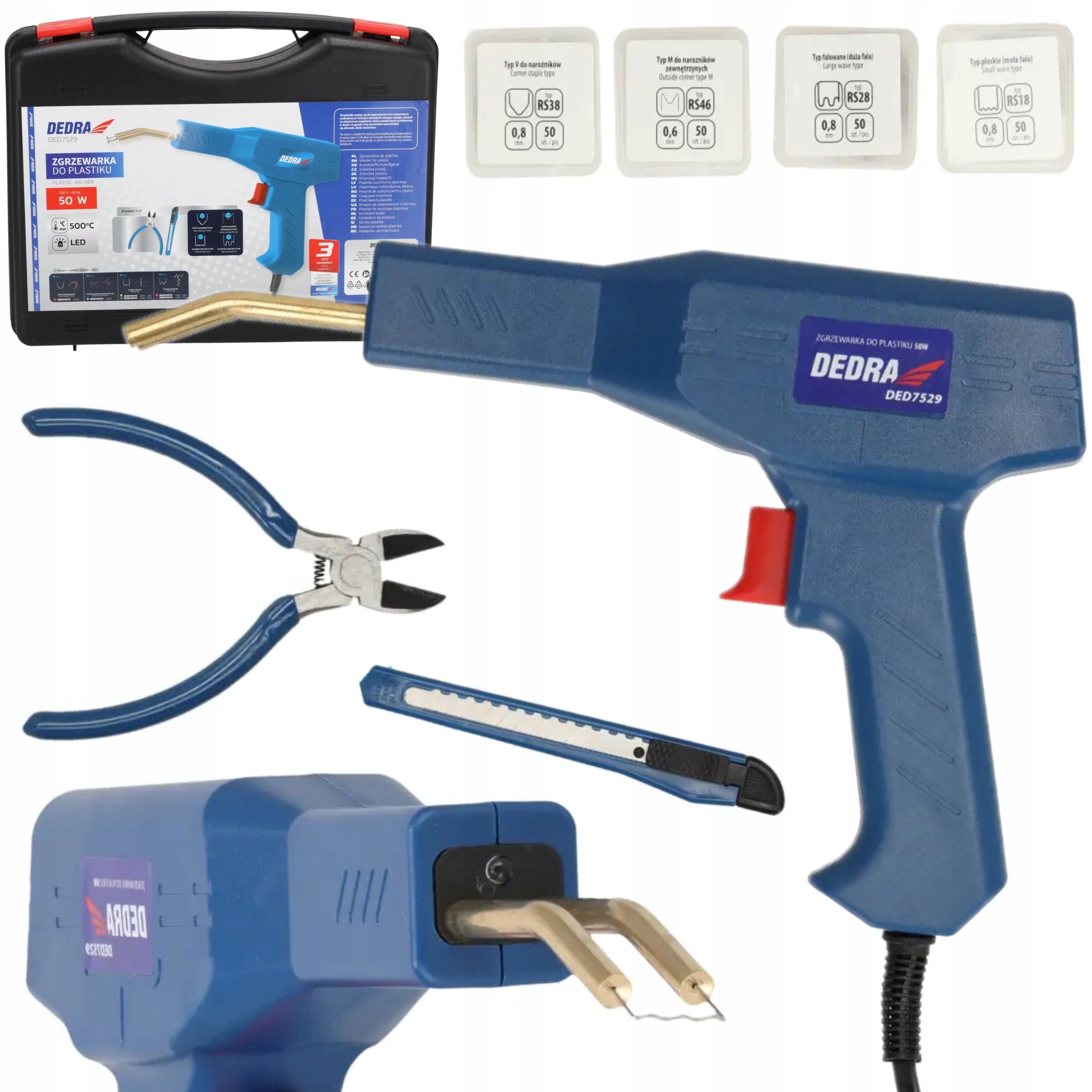 DEDRA ZGRZEWARKA DO PLASTIKU 50W 500 C ZESTAW 200 ZSZYWEK WALIZKA DED7529