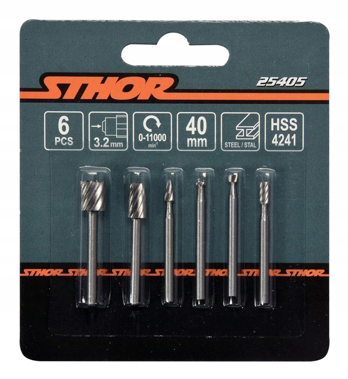 STHOR FREZY TRZPIENIOWE HSS DO MINISZLIFIEREK, 6 SZT., UCHWYT 3,2 MM 25405
