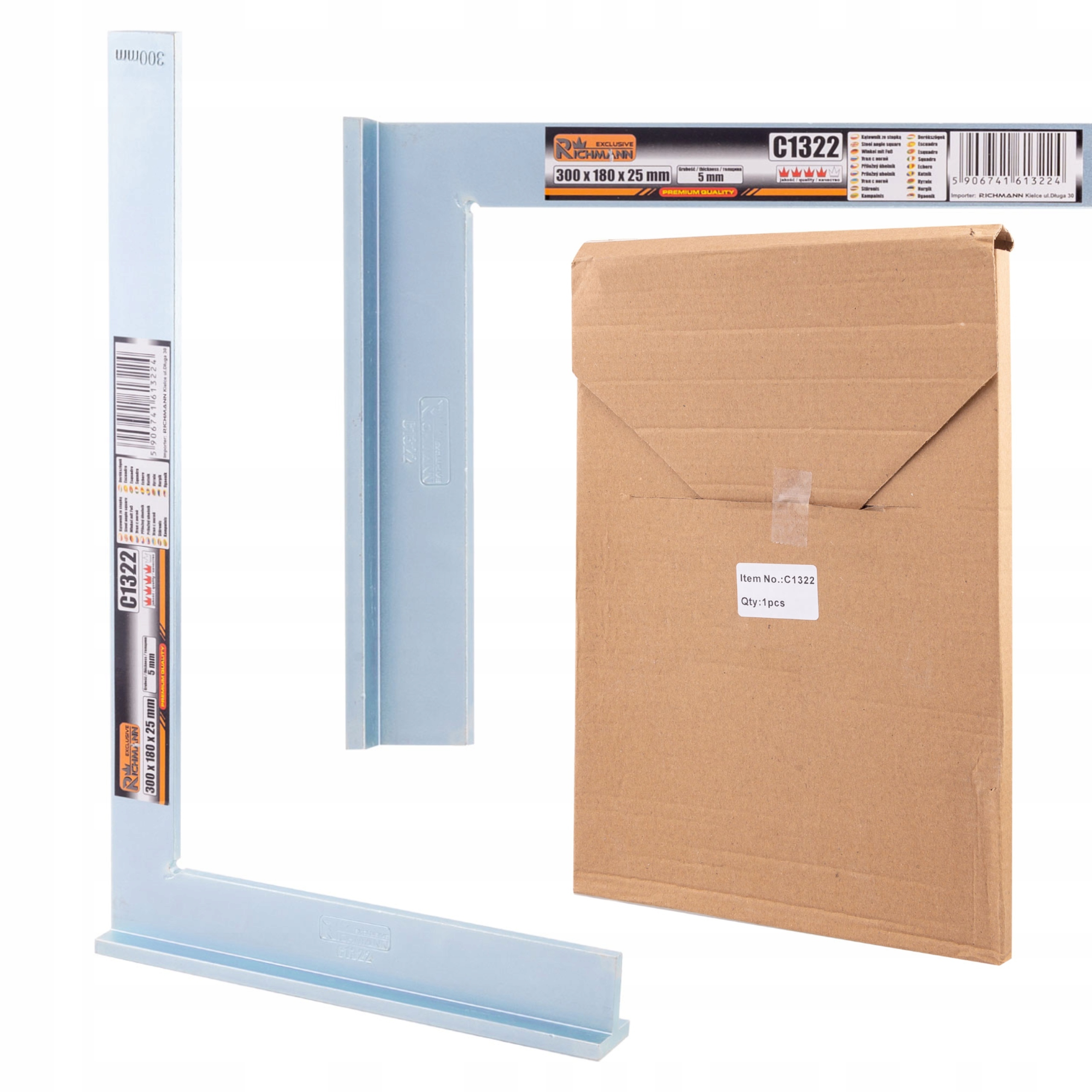 RICHMANN STALOWY KĄTOWNIK ZE STOPKĄ 300x180x25 MM GRUBOŚĆ 5 MM C1322