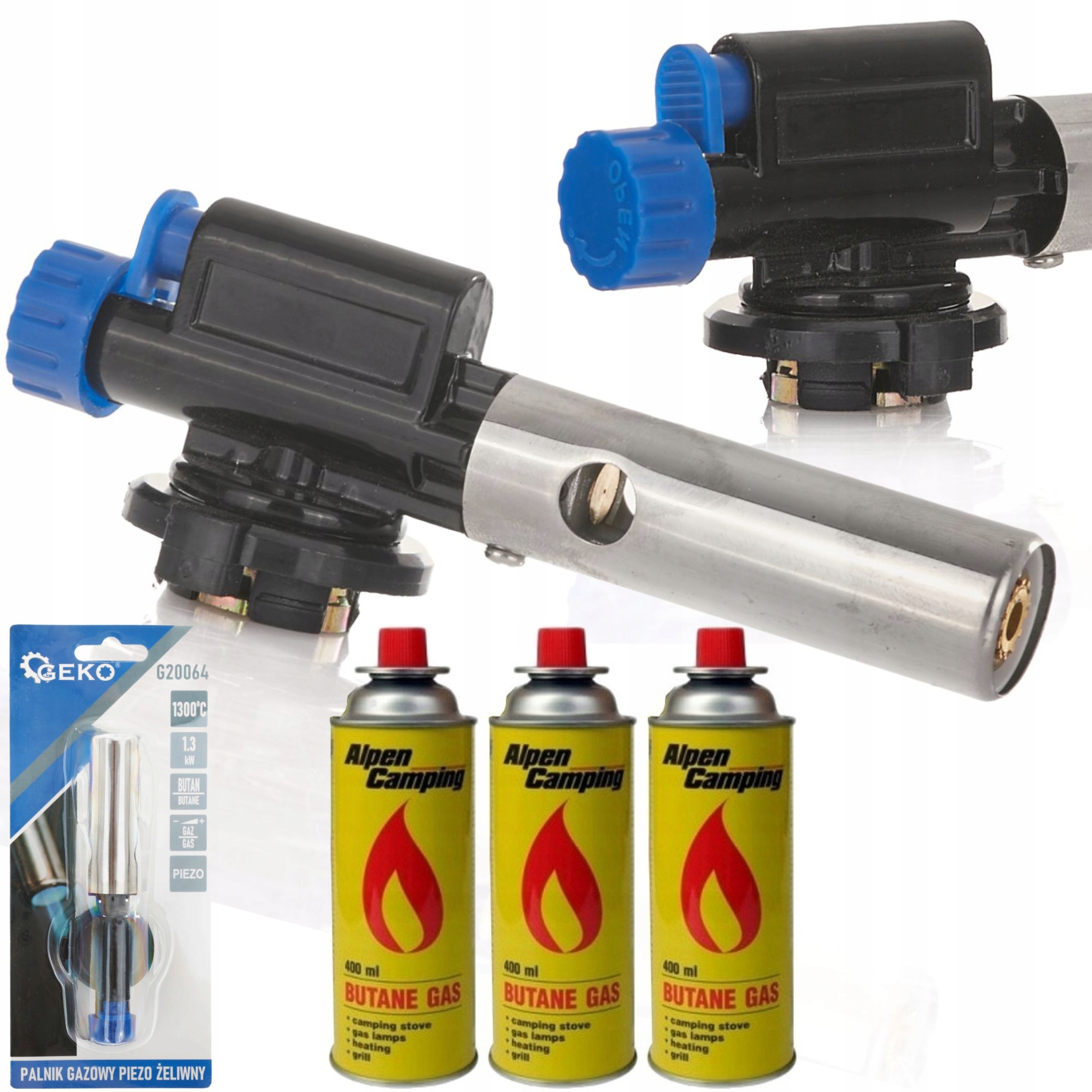 GEKO PALNIK GAZOWY NA KARTUSZE ŻELIWNY OPALARKA PIEZO ŻELIWNY G20064+3x GAZ