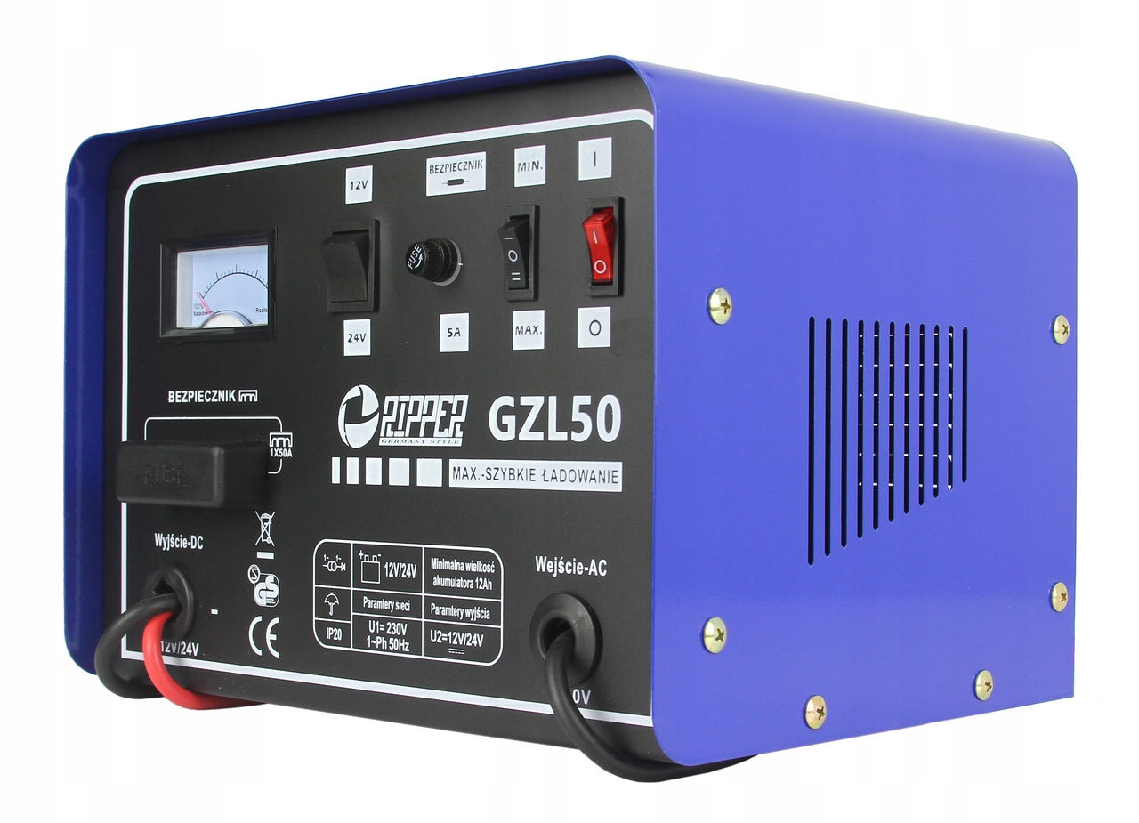 PROSTOWNIK ŁADOWARKA DO SAMOCHODÓW GZL-50 12V/24V SZYBKIE ŁADOWANIE 50A