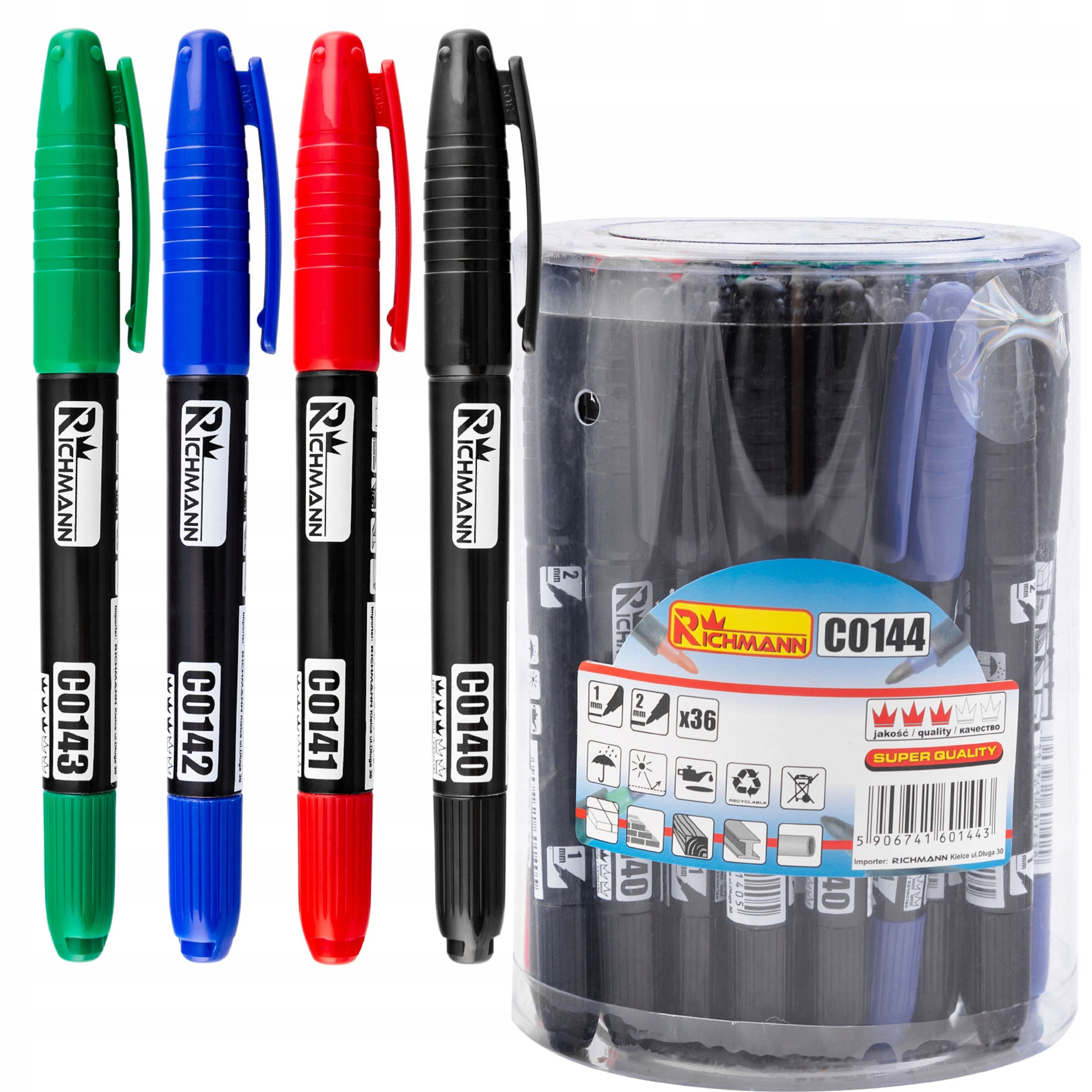 MARKERY BUDOWLANE DWUSTRONNE PERMAMENTNE 4 KOLORY 36 SZT RICHMANN C0144