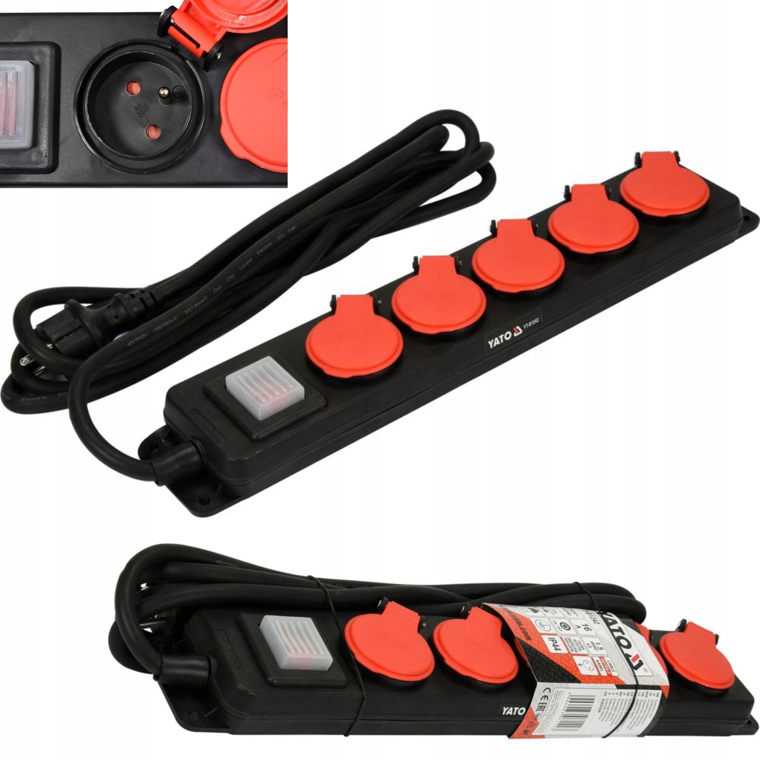 YATO LISTWA ZASILAJĄCA WARSZTATOWA IP44 3 METRY 5 GNIAZD WYŁĄCZNIK 3x1,5mm