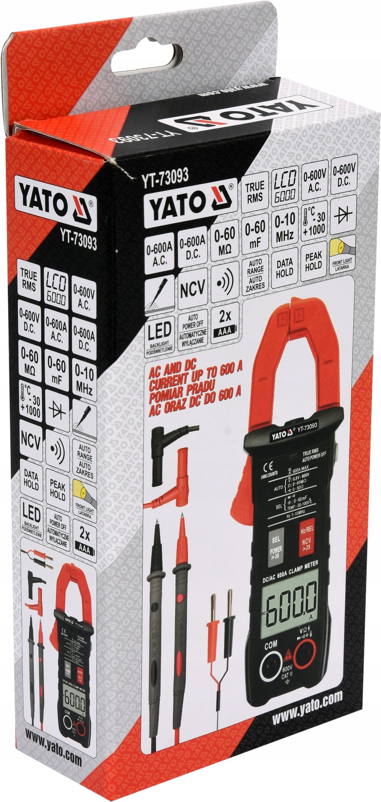 YATO MIERNIK CYFROWY CĘGOWY MULTIMETR LCD TRU RMS Z AUTOMAT. ZAKRESEM 600A