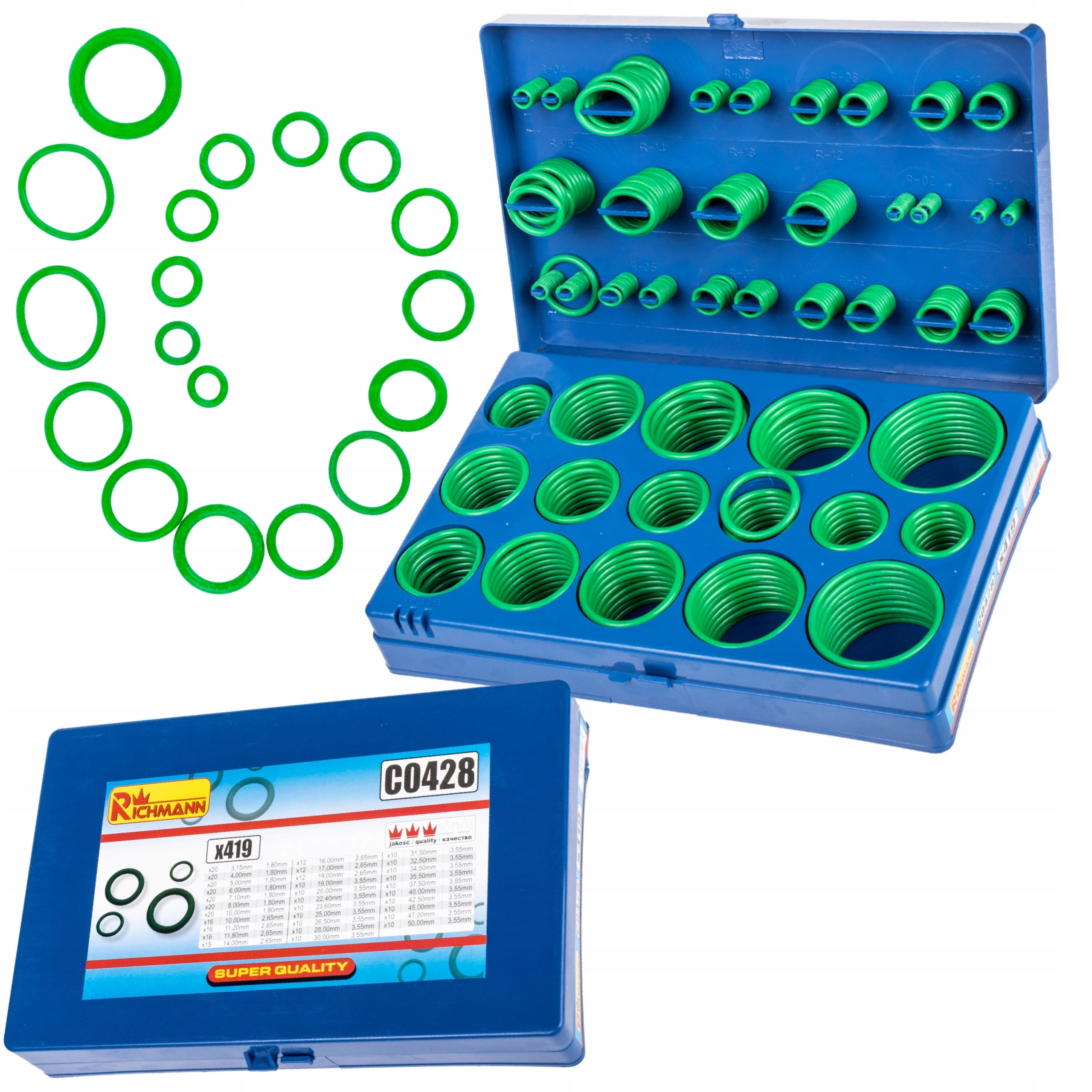 RICHMANN ZESTAW ORINGÓW ZIELONYCH 419 SZT. KLIMA ORGANIZER WALIZKA C0428