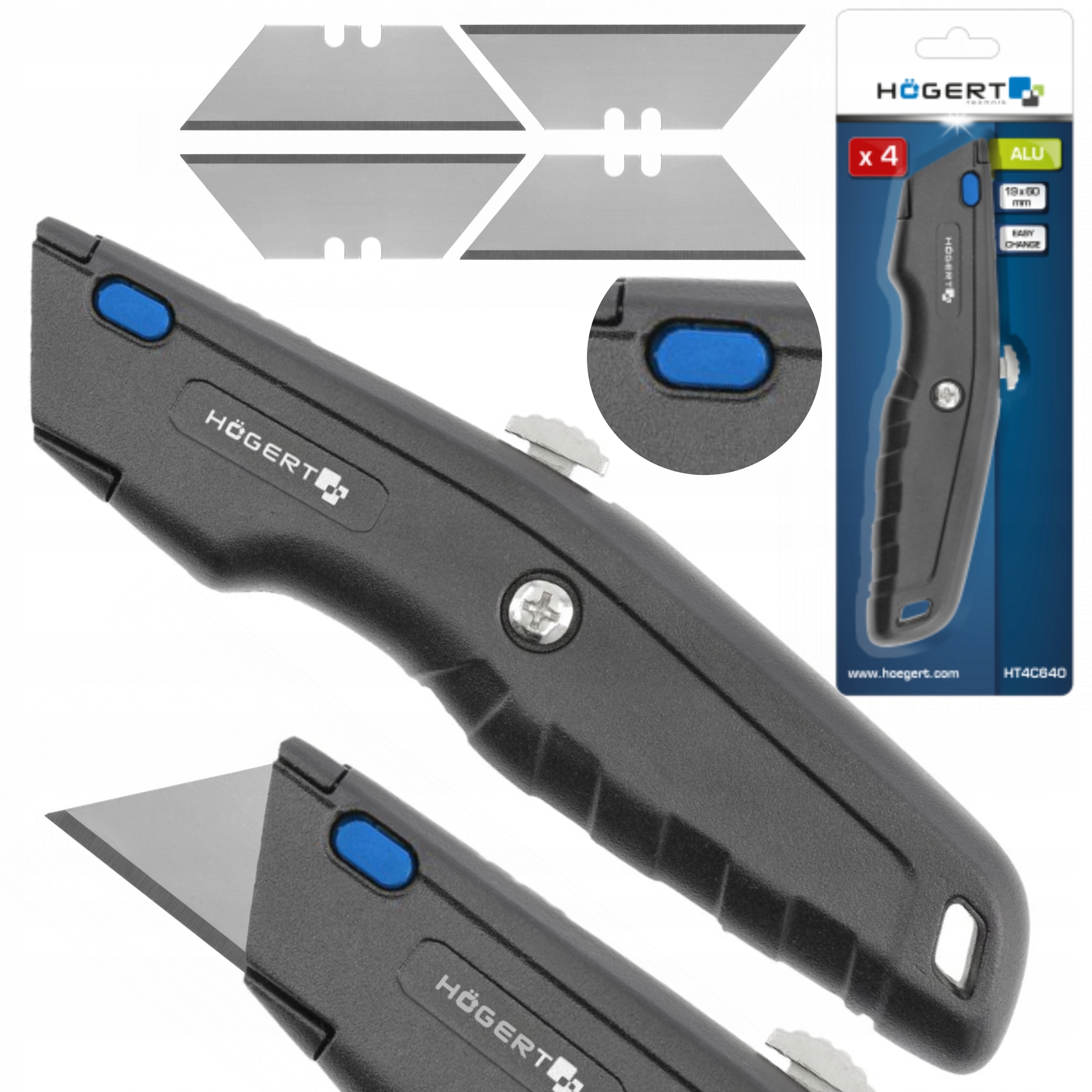 HOEGERT NÓŻ Z OSTRZEM TRAPEZOWYM 1+3 ALUMINIUM HT4C640