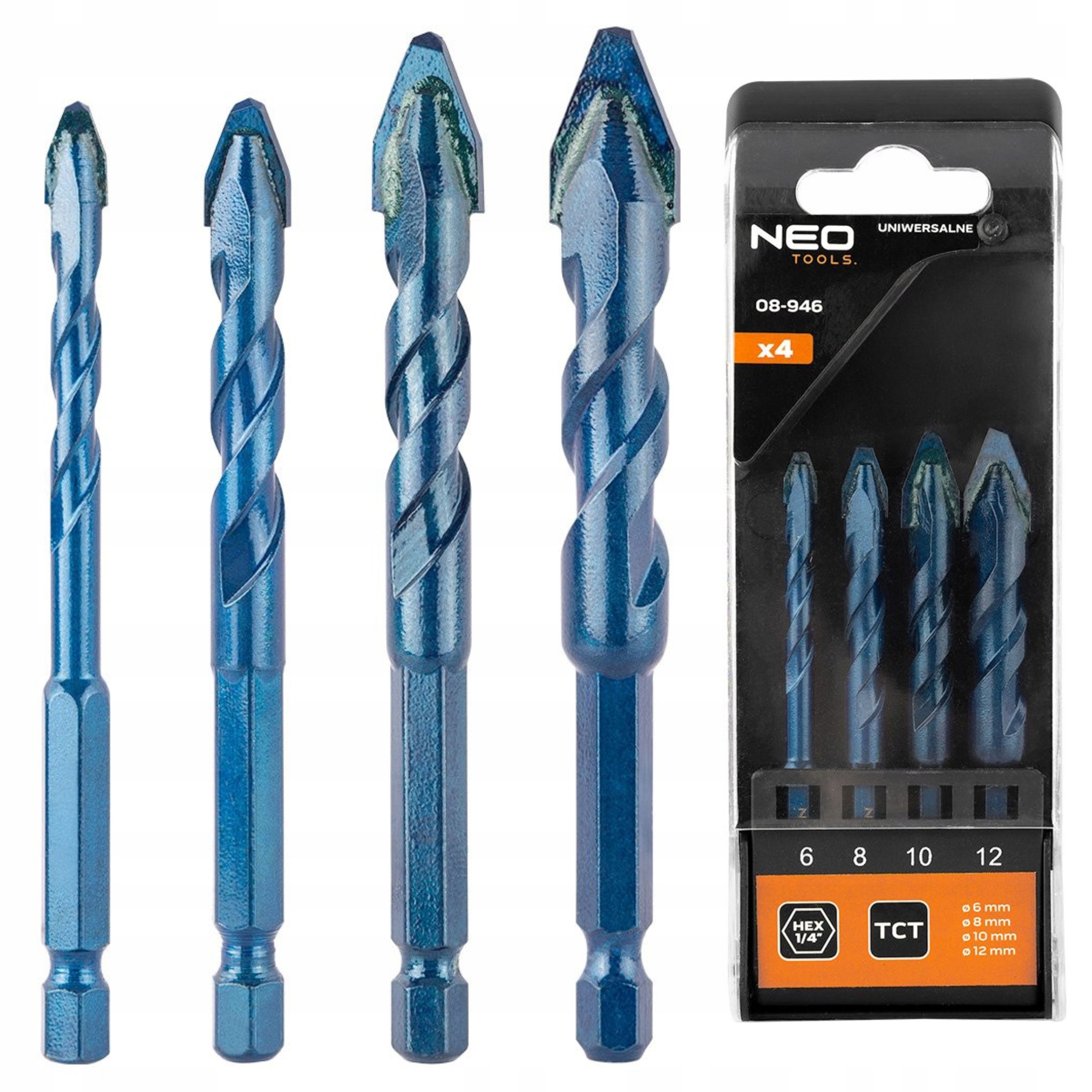 NEO ZESTAW WIERTEŁ UNIWERSALNYCH HEX 6,8,10,12 MM 08-946