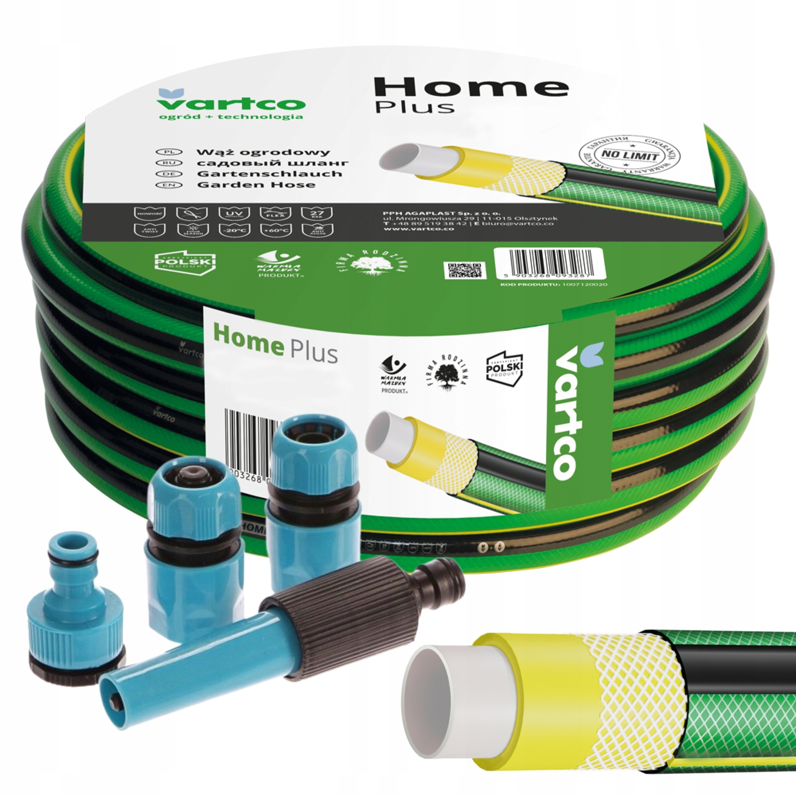 WĄŻ OGRODOWY 4-WARSTWOWY 27 BAR 1/2'' 20M +złączki