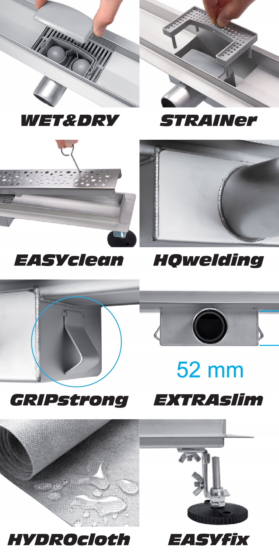 FALA ODPŁYW LINIOWY SLIM 70 CM CZARNE SZKŁO HARTOWANY WET&DRY 71615