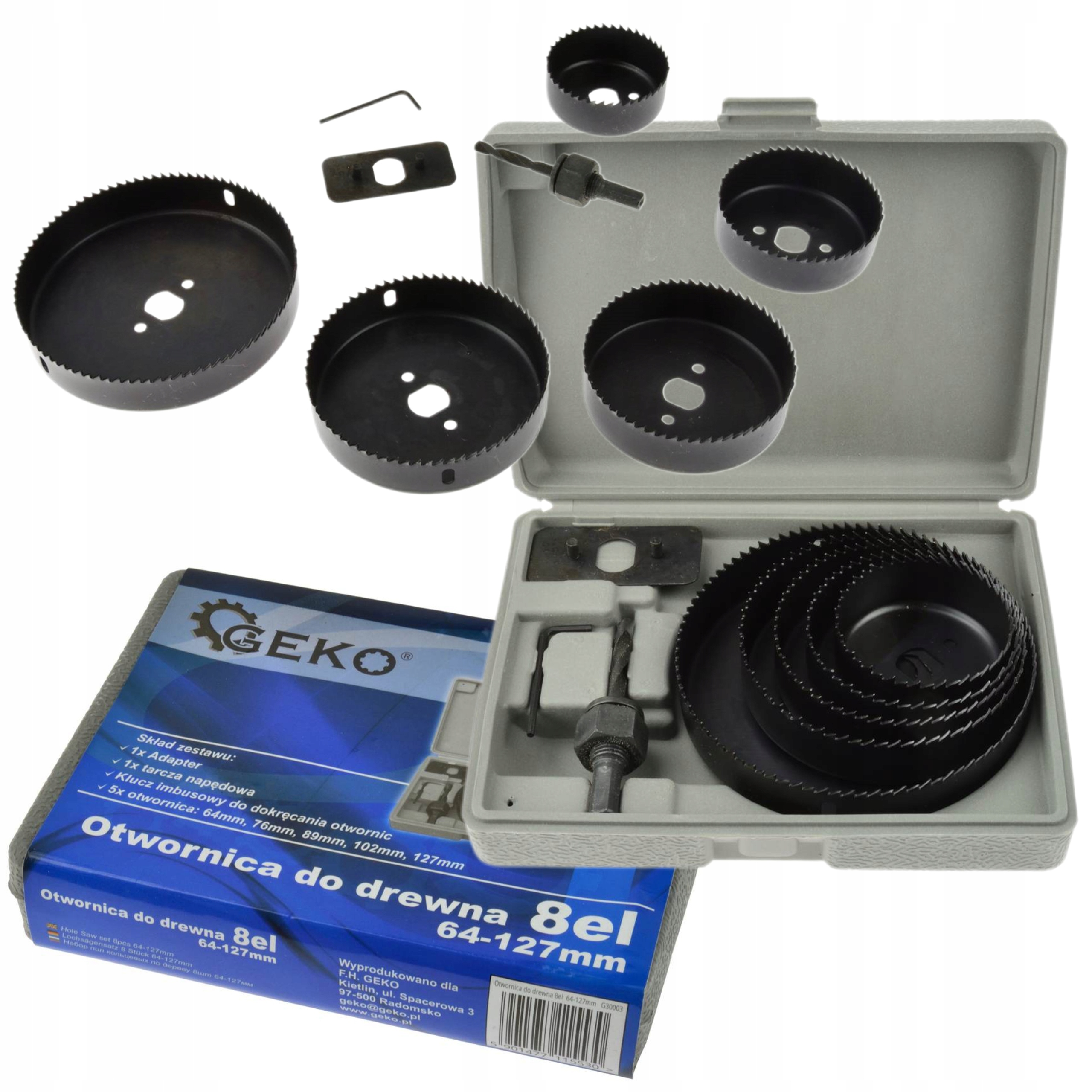 GEKO ZESTAW OTWORNICA OTWORNICE DO DREWNA 8EL 64-127MM WALIZKA G30003