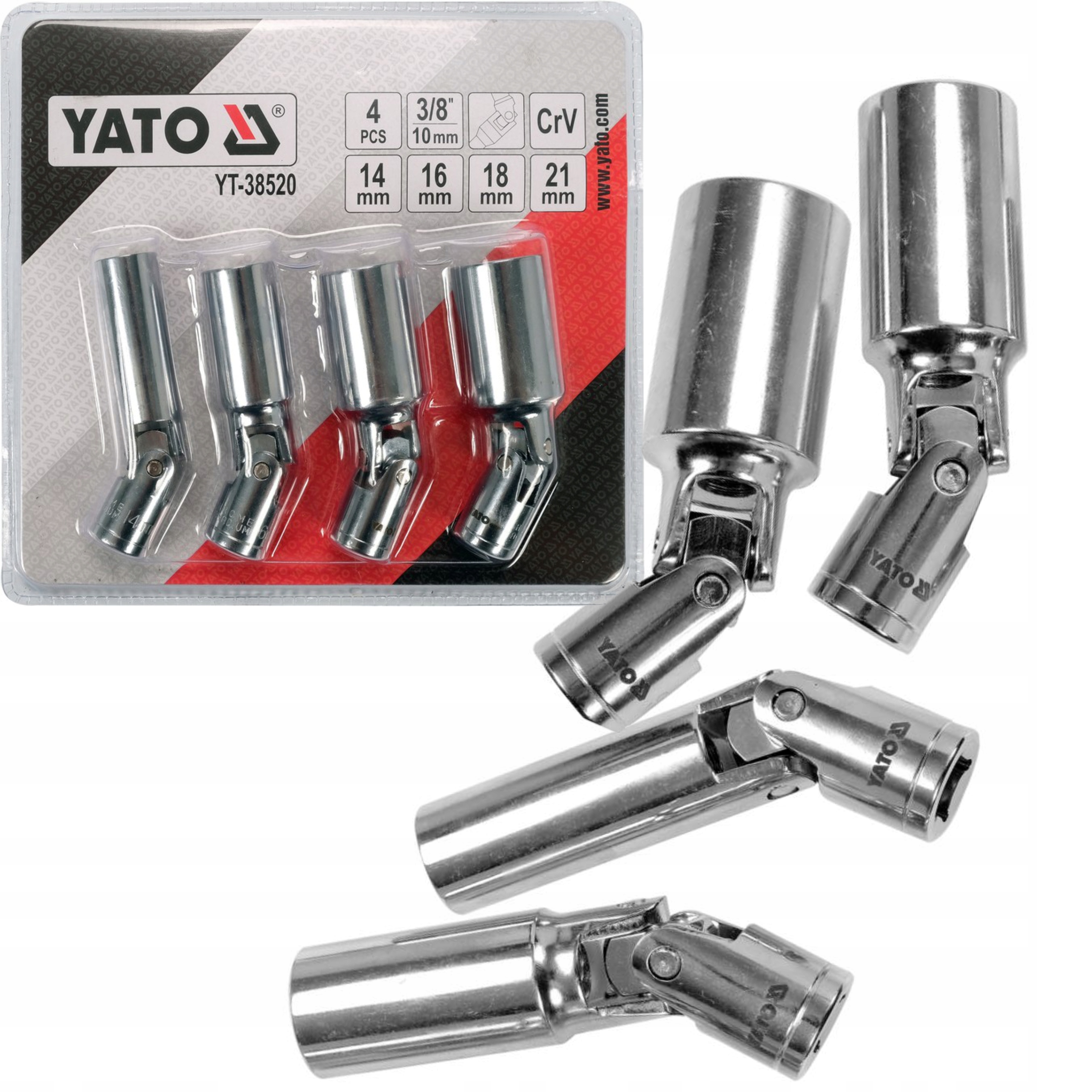 YATO ZESTAW NASADEK DO ŚWIEC ISKROWYCH 4 SZTUKI 3/4'' NASADKI 14-16-18-21mm