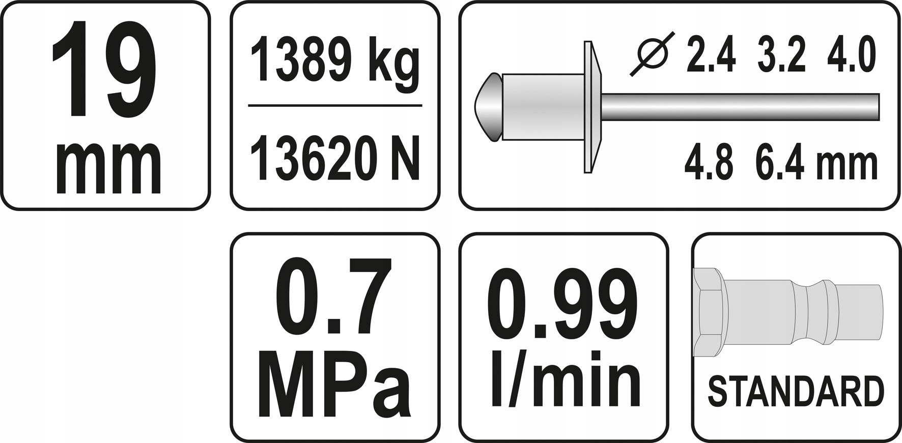 YATO NITOWNICA PNEUMATYCZNA 2.4-6.4 MM, YT-3618