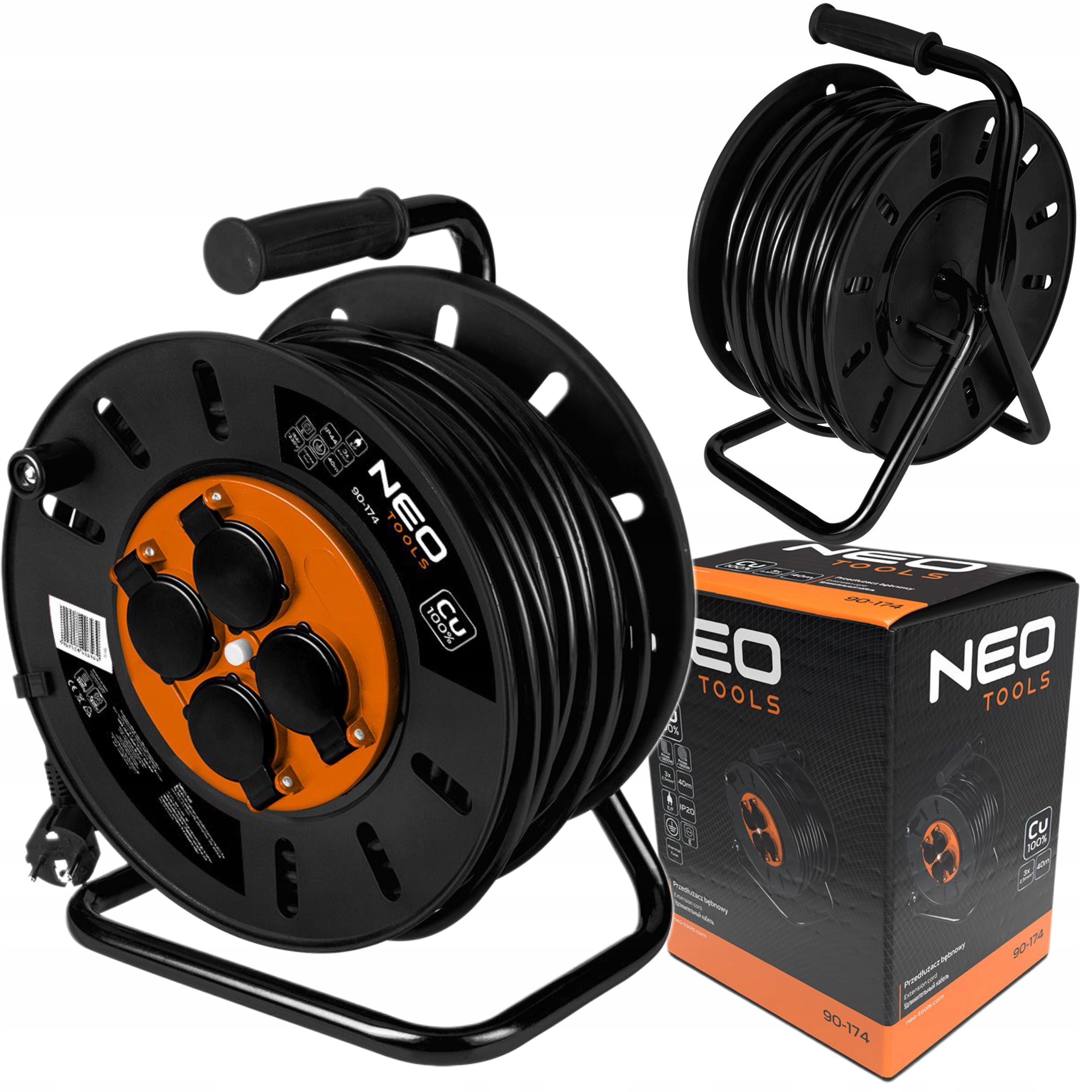 NEO TOOLS PRZEDŁUŻACZ BĘBNOWY 40M 3x2.5mm2 IP44 E/F DO 3600W 4 GNIAZDA