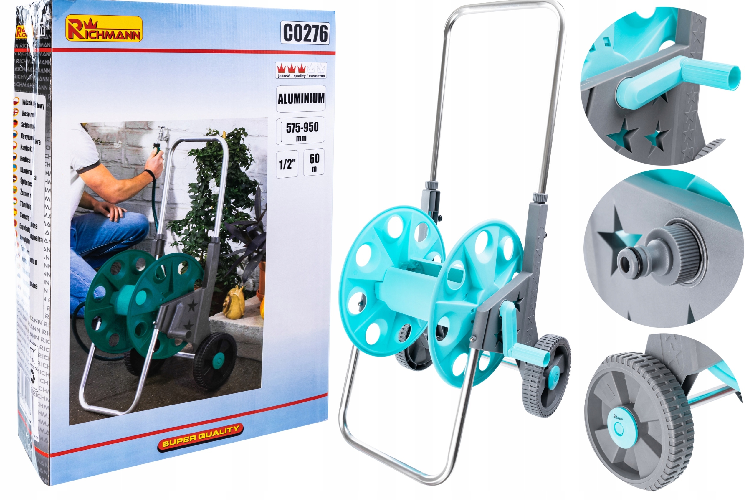 C0276 WÓZEK NA WĄŻ OGRODOWY ALU/PLASTIK 60M 1/2'