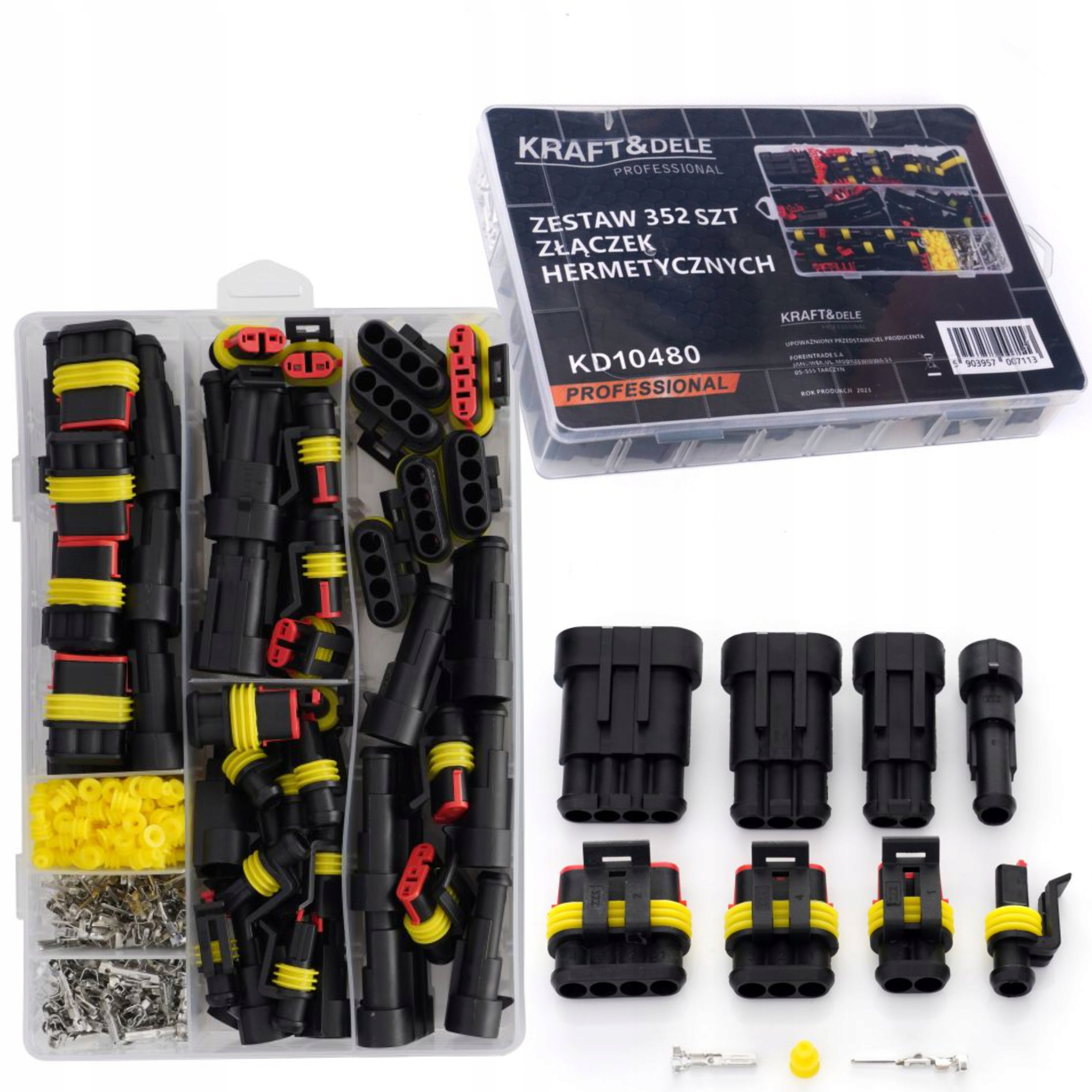 KRAFT&DELE ZESTAW ZŁĄCZEK WTYCZEK KOSTEK HERMETYCZNYCH 352 ELEMENTY KD10480