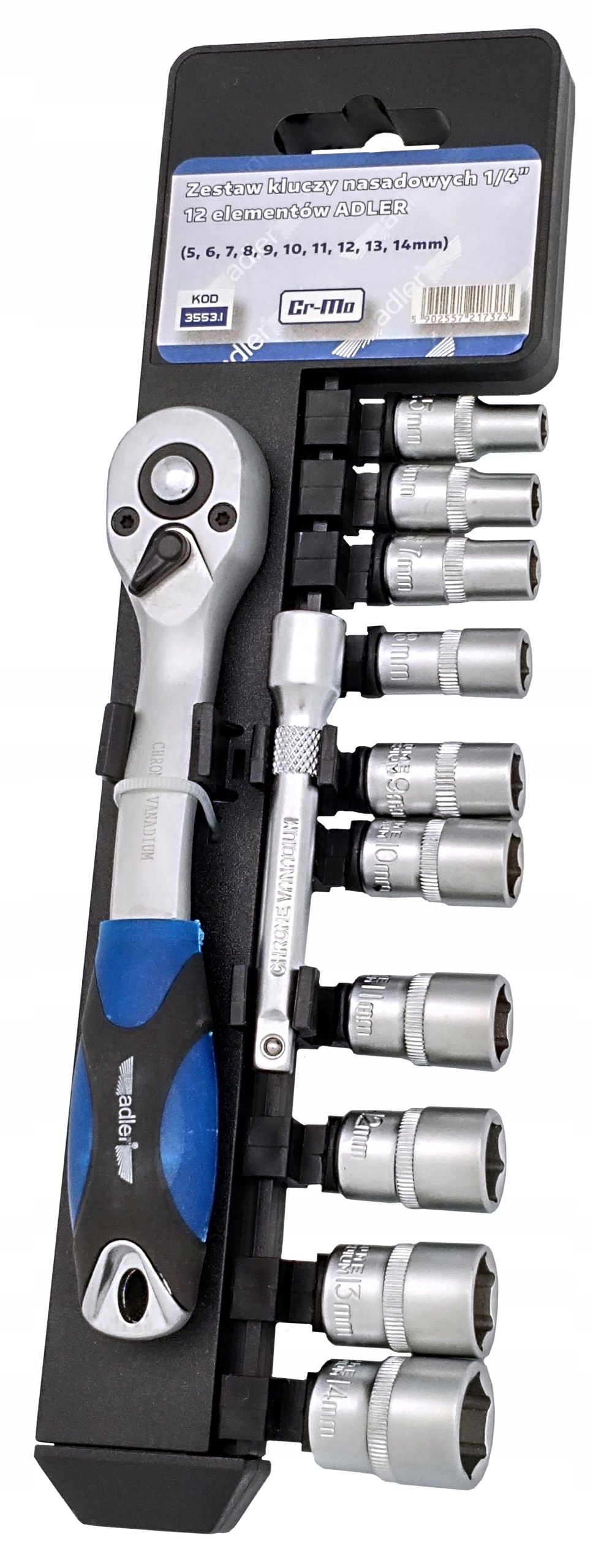 ADLER ZESTAW KLUCZY NASADOWYCH 1/4" 12EL. GRZECHOTKA NASADKI 5-14mm 3553.1