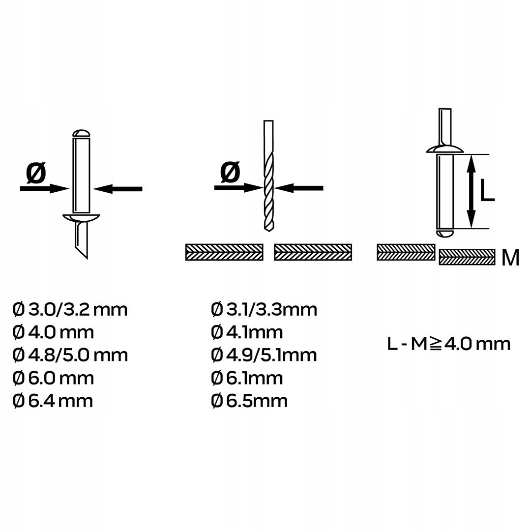 NEO NITOWNICA CZOŁOWA DO NITÓW STALOWE ALUMINIOWE 3.2/4.0/4.8/6.0/6.4mm