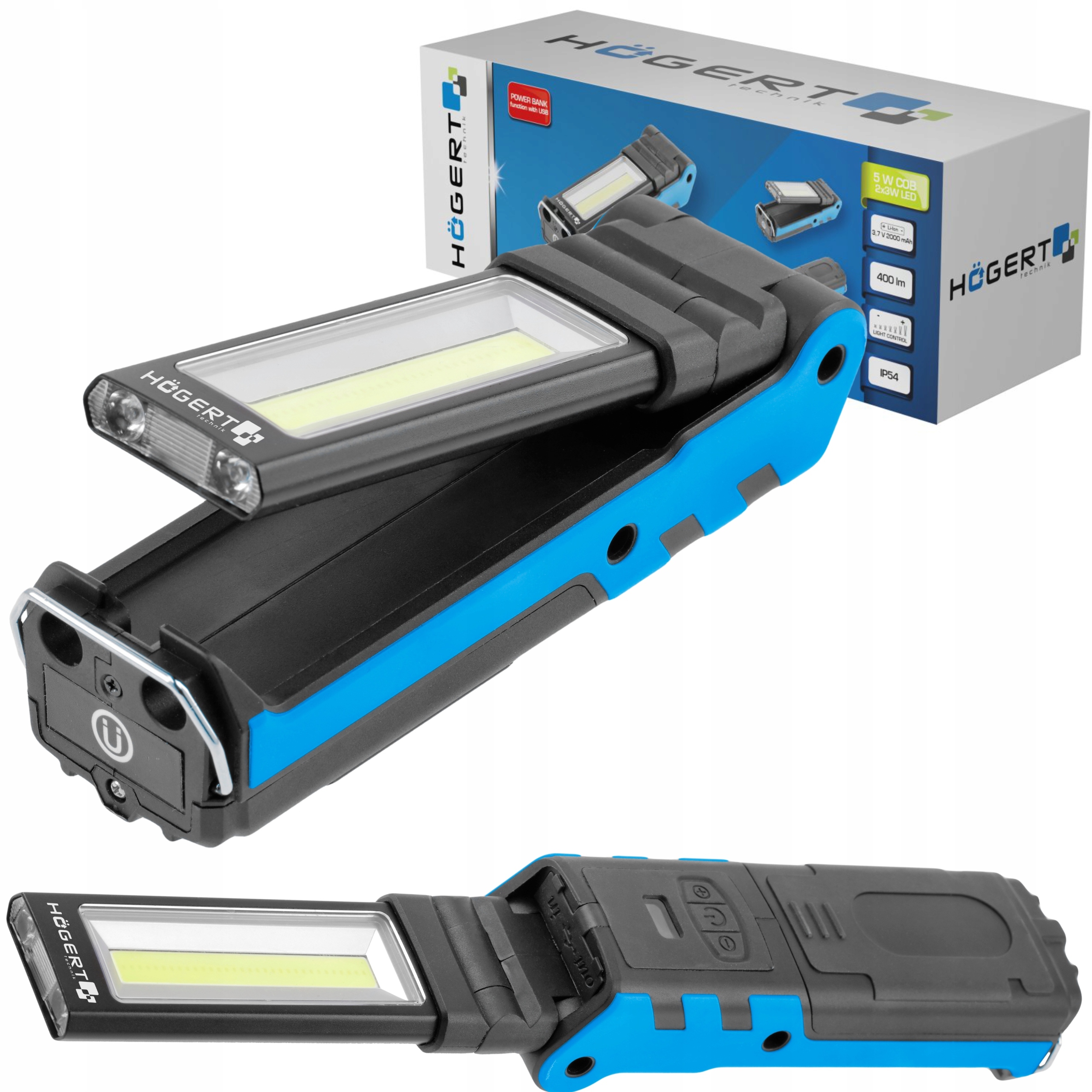 HOEGERT LAMPA WARSZTATOWA ROZKŁADANA LED 5W COB USB POWER BANK HT1E407