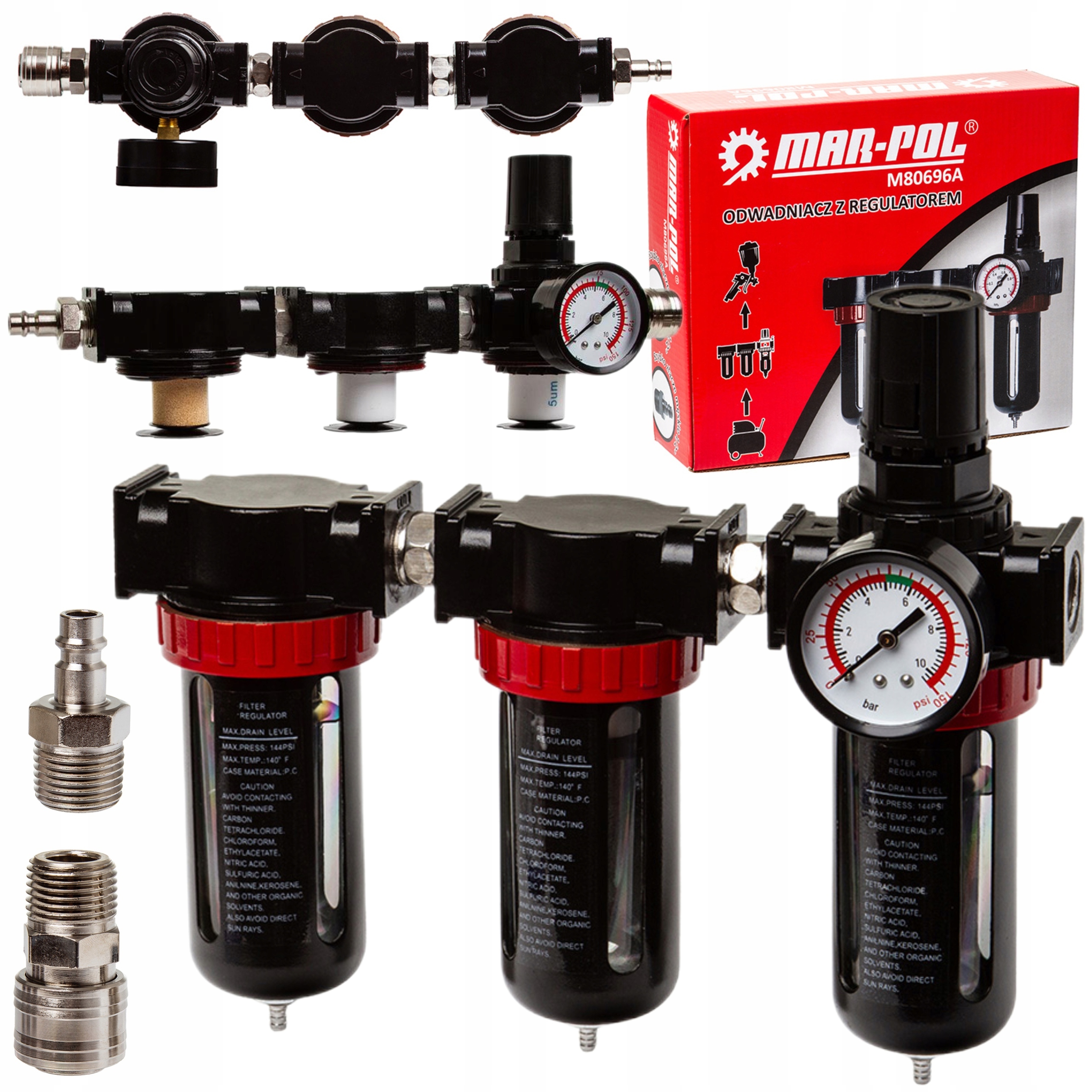ODWADNIACZ Z REGULATOREM 1/2" Z POTRÓJNYM FILTREM MAR-POL M80696A