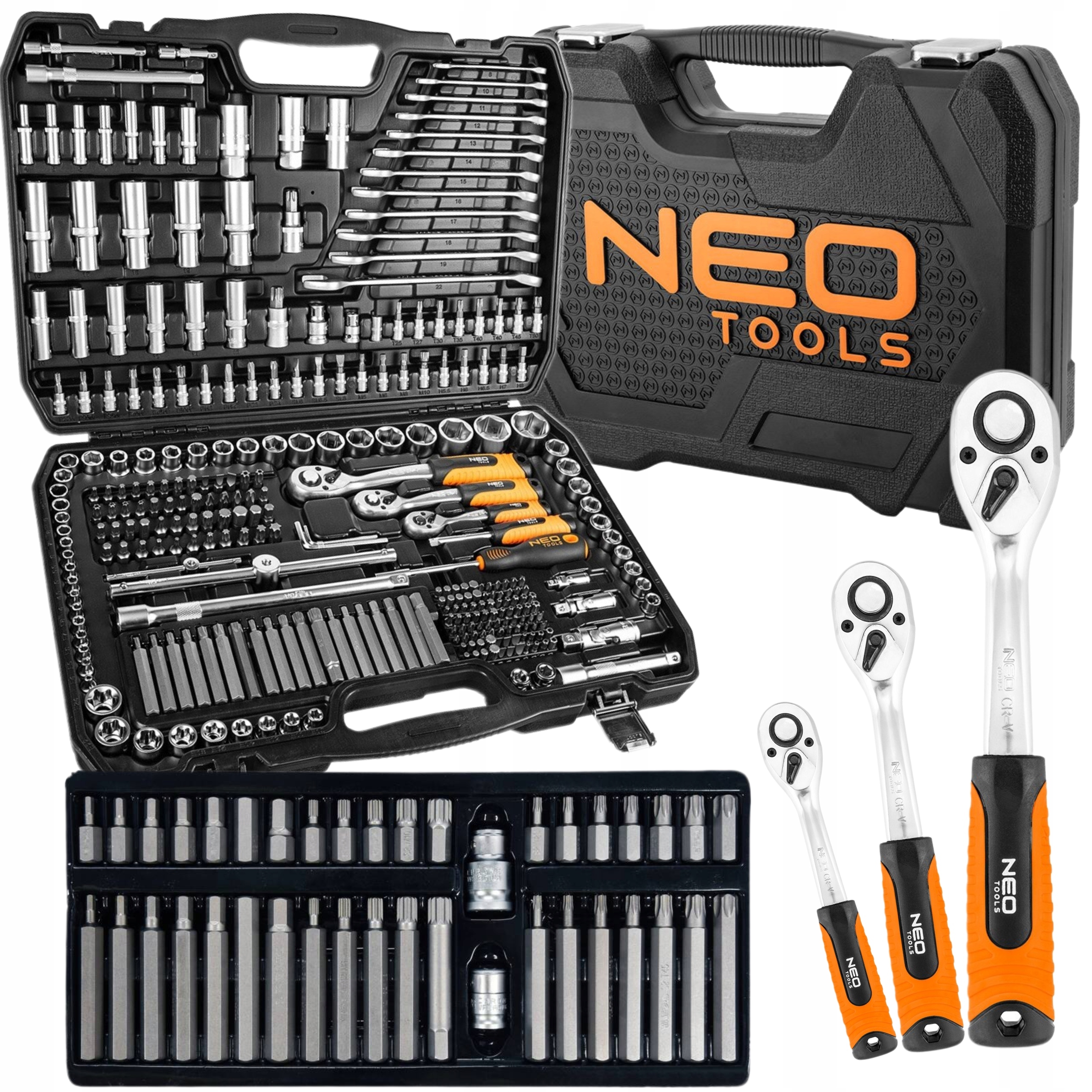 NEO ZESTAW KLUCZY NASADOWYCH 300E 1/2" 1/4" NASADKI BITY SATYNA +TORX 40SZT