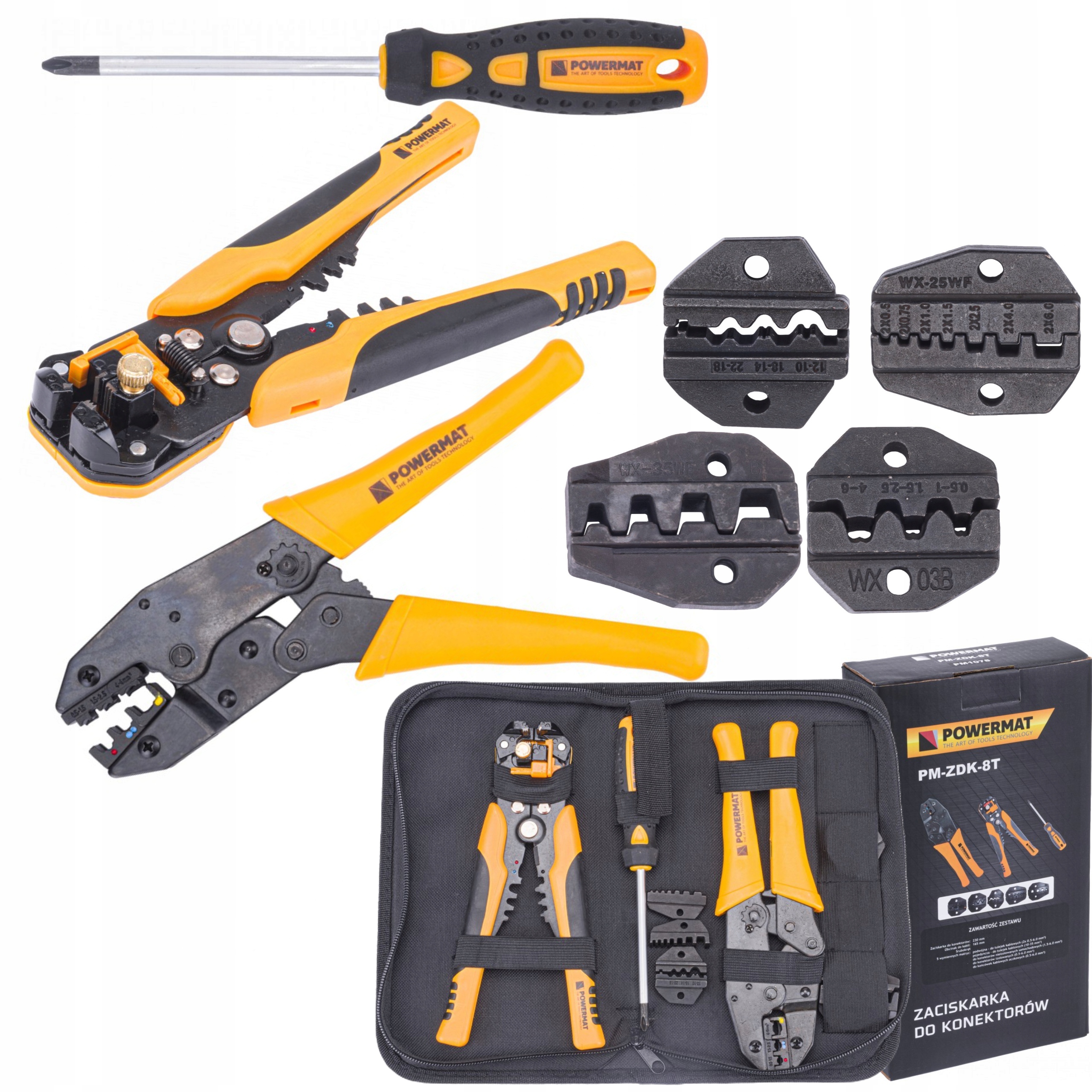 ZACISKARKA DO KONEKTORÓW 5 Matryc 10-35 mm + ŚCIĄGACZ DO IZOLACJI 0,2-6 mm