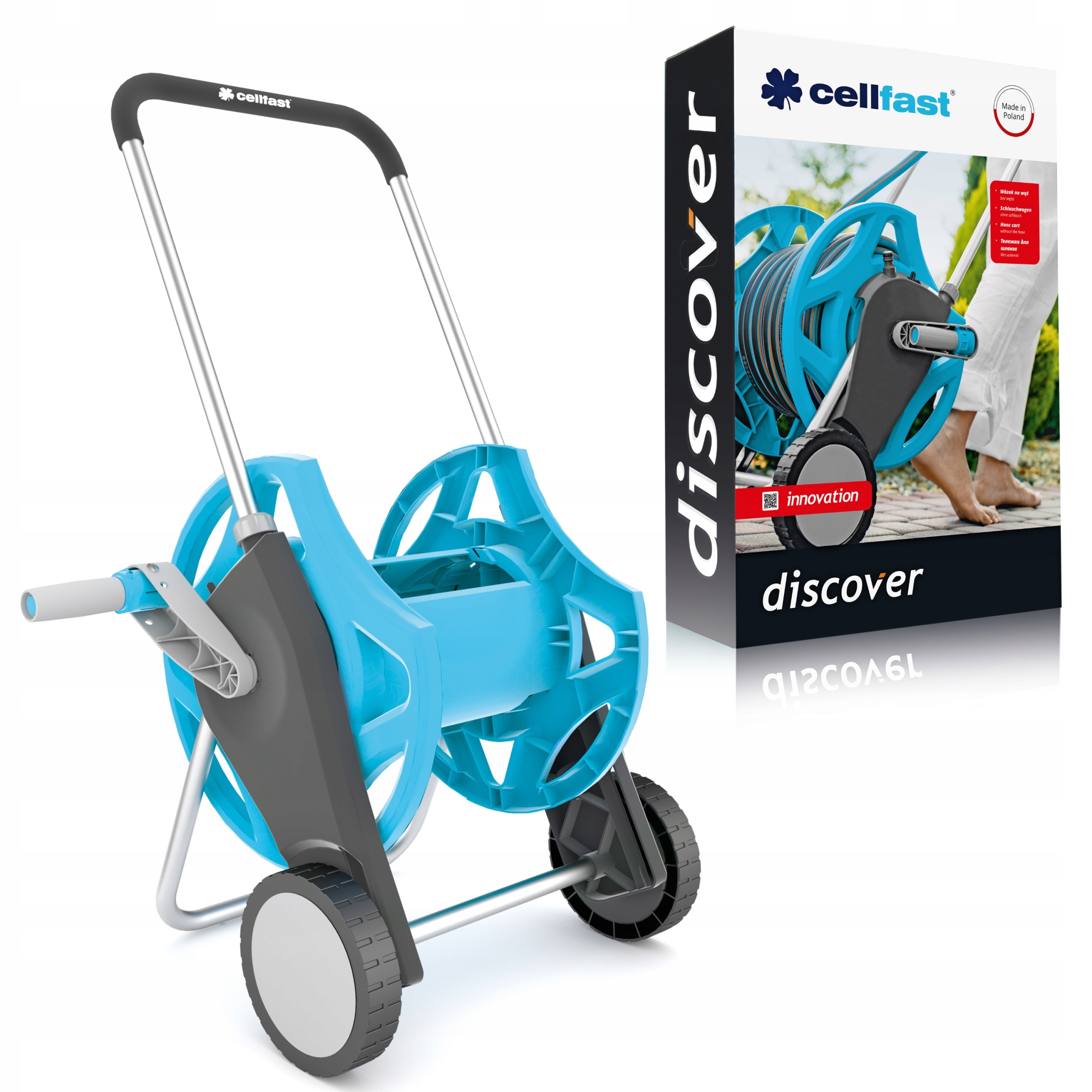 CELLFAST WÓZEK NA WĄŻ OGRODOWY ZWIJAK BĘBEN OGRÓD 1/2'' 60m DISCOVER 55-600