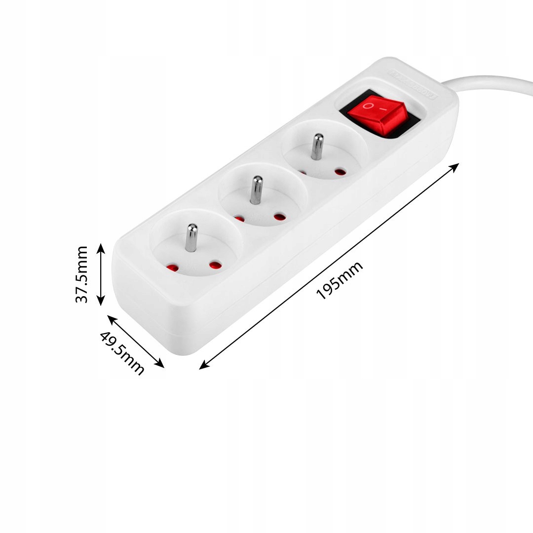NEO PRZEDŁUŻACZ LISTWA ZASILAJĄCA 5M 3x1.5mm2 3 GNIAZDA WYŁĄCZNIKIEM 90-180