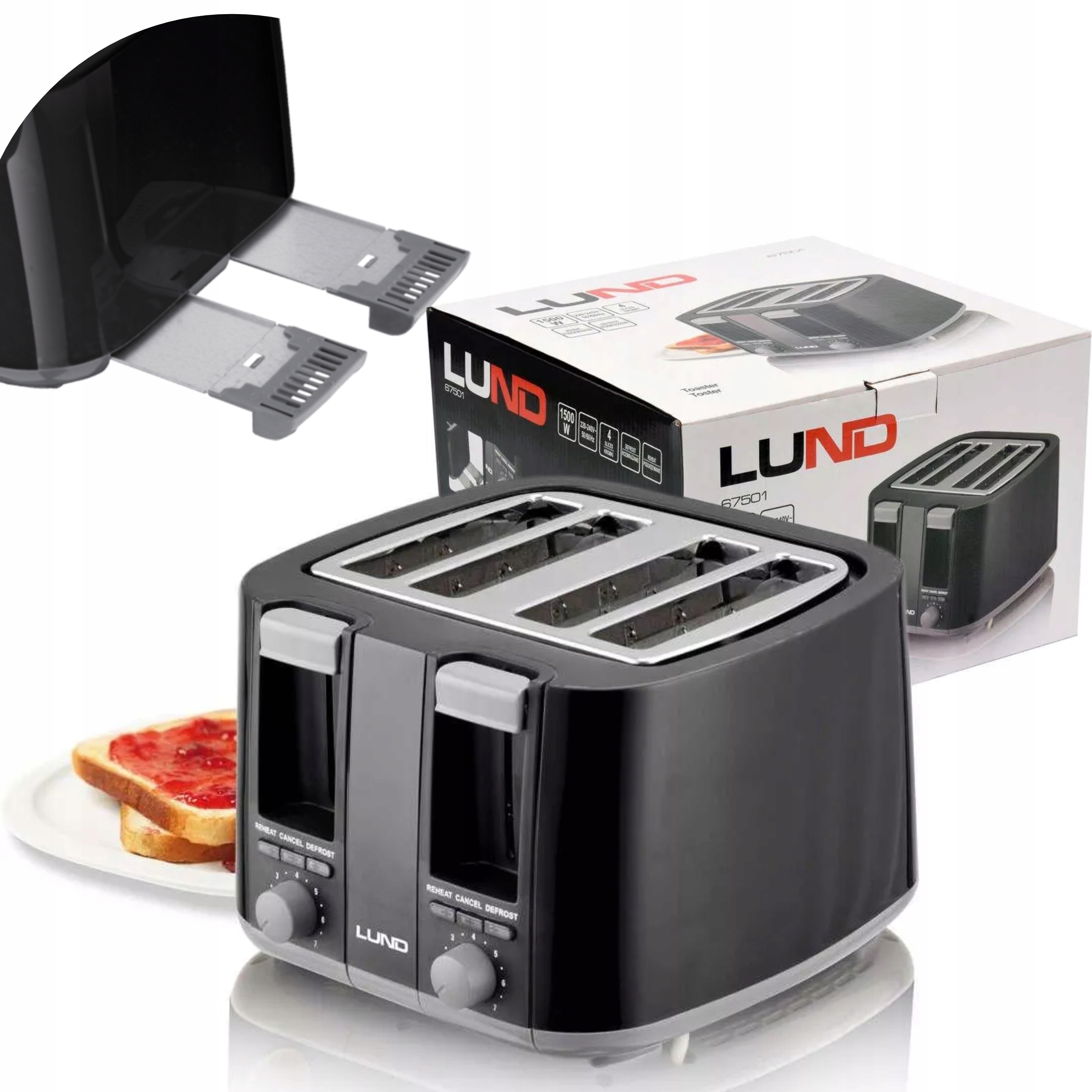 LUND TOSTER 1300-1500W CZARNY 4 TOSTA REGULACJA