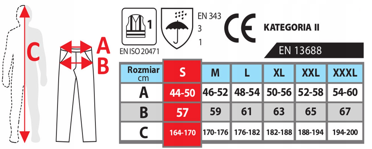 DEDRA SPODNIE OCHRONNE ODBLASKOWE ŻÓŁTE CE DO PASA BH80SP1 R. XXXL/60