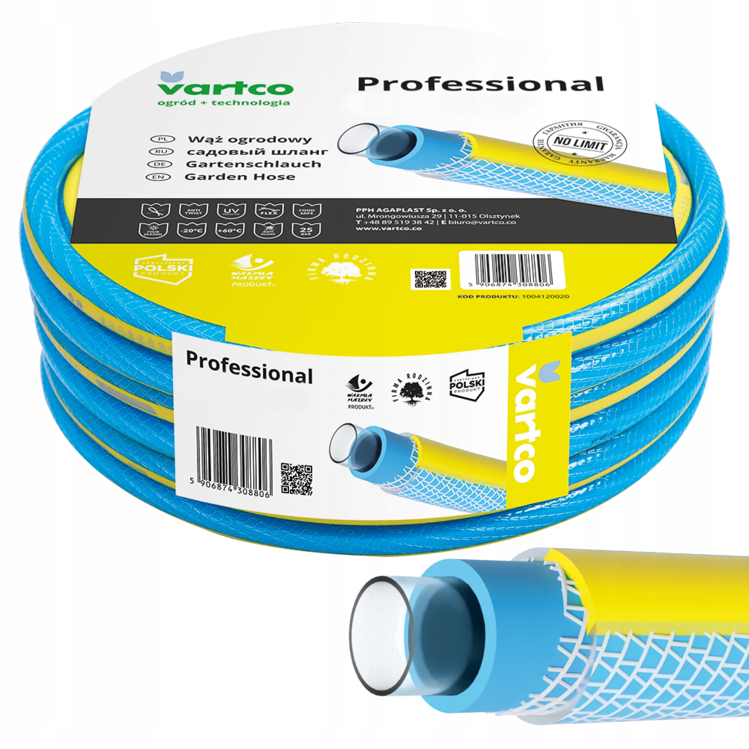 WĄŻ OGRODOWY 4-WARSTWOWY VARTCO PROFESSIONAL 25BAR 3/4'' 20M PRODUKT POLSKI