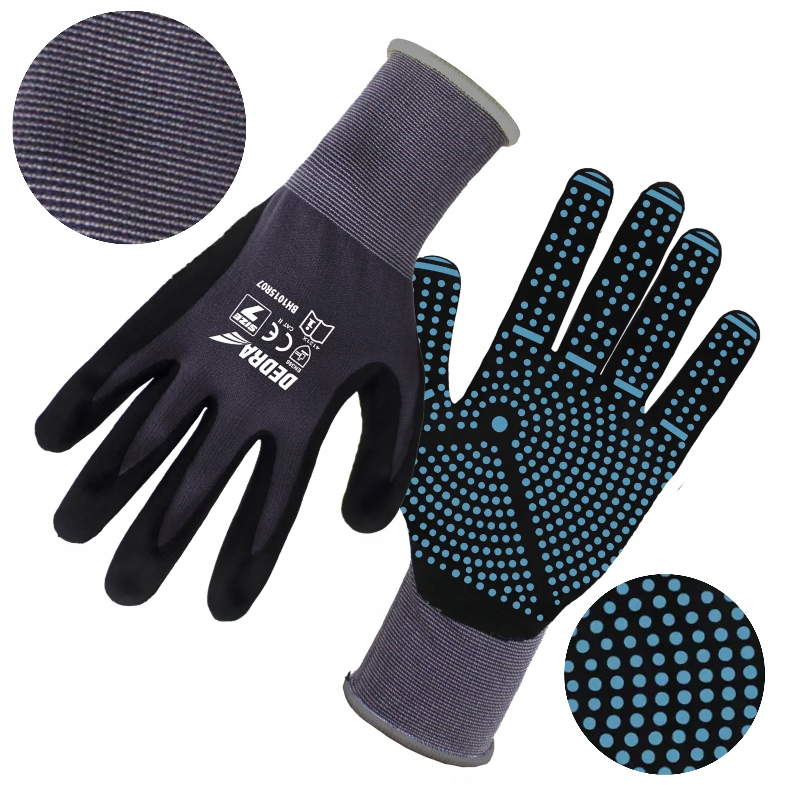 DEDRA RĘKAWICE OCHRONNE NAKRAPIANE NITRILE PRO COMFORT BH1015R ROZMIAR 7