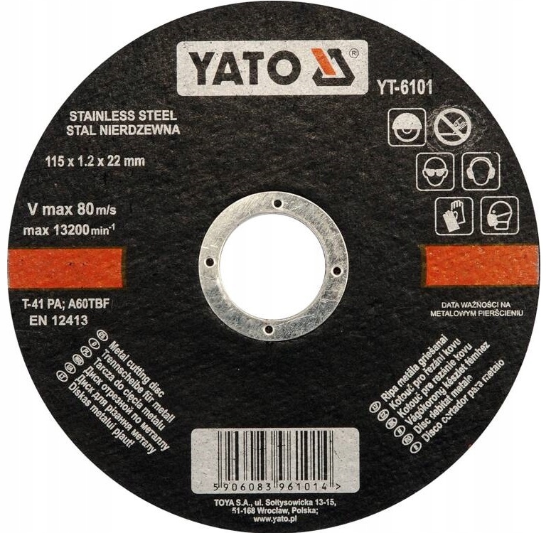 YATO TARCZA DO CIĘCIA METALU STALI NIERDZEWNEJ 115X1,2X22 MM YT-6101