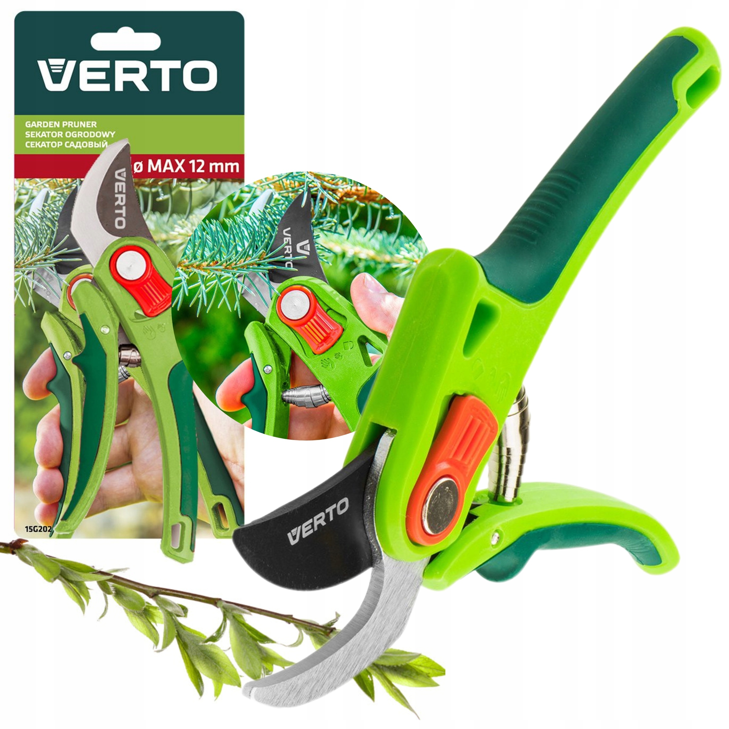 VERTO SEKATOR OGRODOWY UNIWERSALNY 210mm REGUL ŚREDNICA CIĘCIA 12mm 15G202