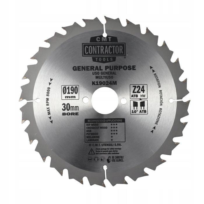 CMT PIŁA TACZOWA CIĘCIE POPRZECZNE 190x30mm DREWNA I PŁYT WIÓROWYCH K19024M
