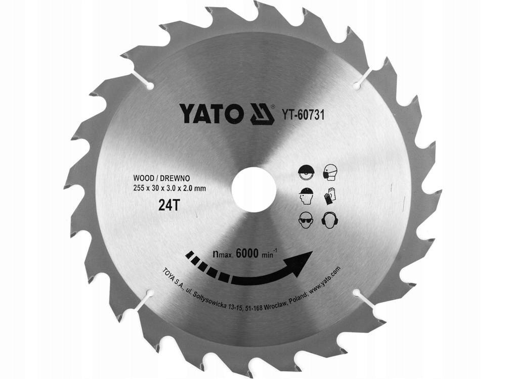 YATO TARCZA PIŁA DO DREWNA WIDIOWA 255 X 30 MM 24T WĘGLIK WOLFRAMU YT-60731
