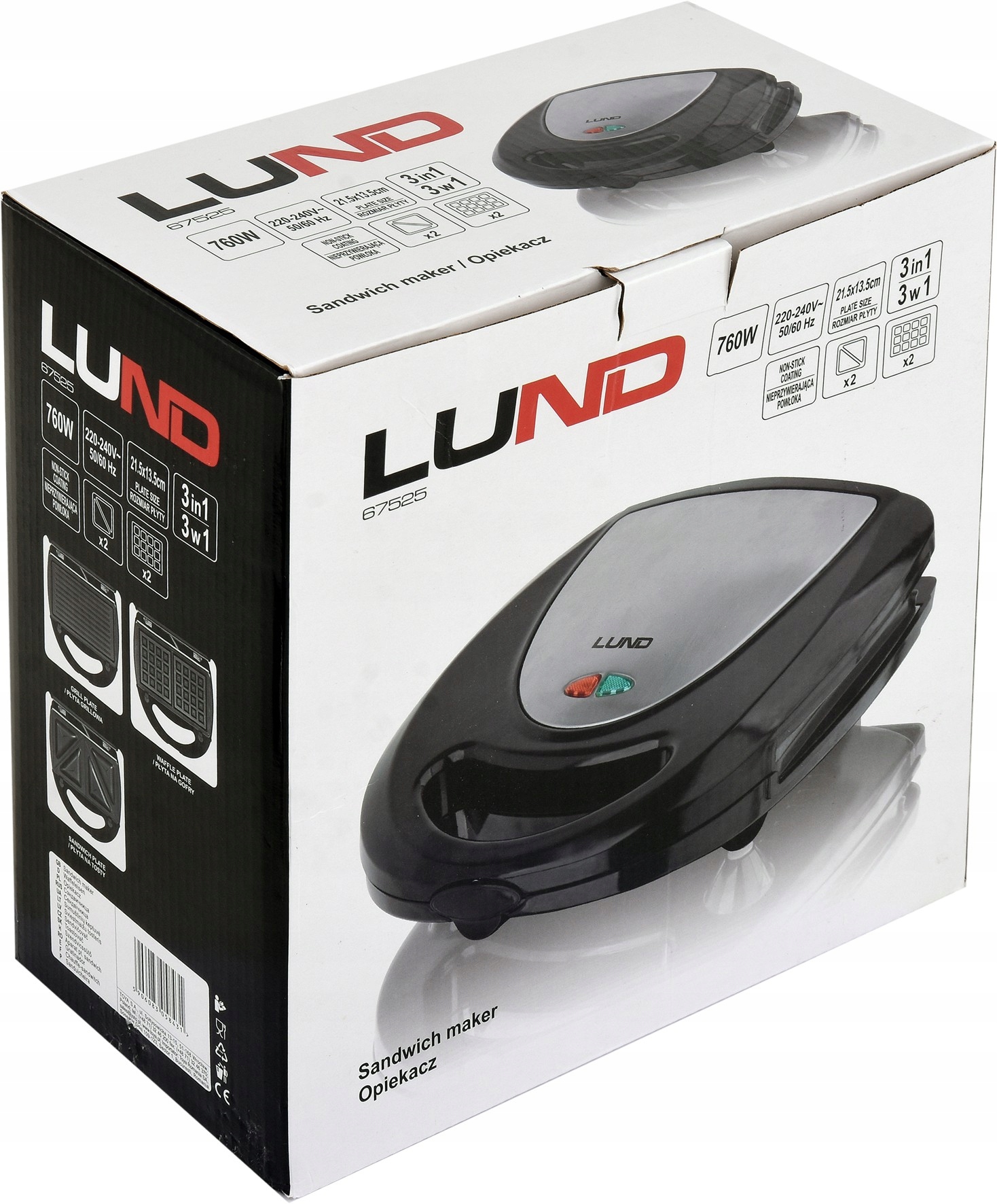 LUND OPIEKACZ GOFROWNICA GRILL SANDWICH TOSTER 3w1 760W 67525