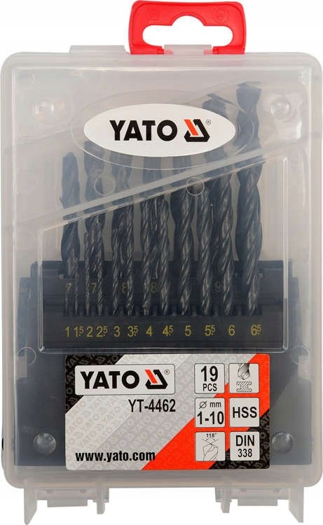 YATO WIERTŁA PRAKTYCZNE DO METALU HSS 19SZT 1-10MM ORGANIZER YT-4462