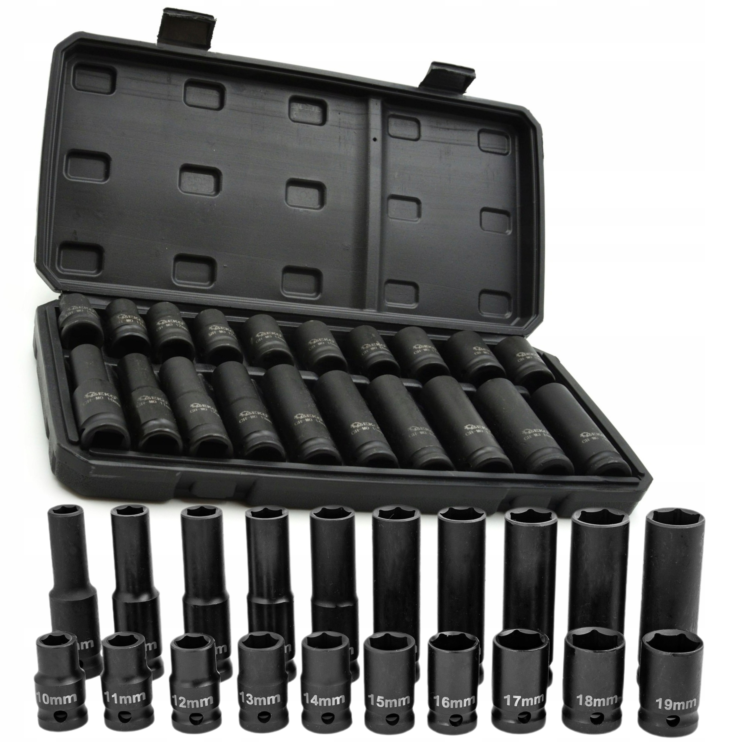 ZESTAW NASADEK UDAROWYCH DŁUGICH I KRÓTKICH 1/2" 10-19MM GEKO G10517