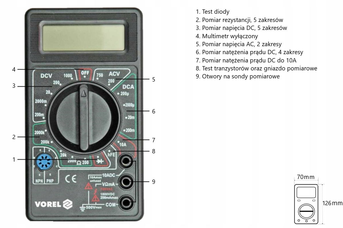 CYFROWY MIERNIK UNIWERSALNY MULTIMETR PROMOCJA POMIARY ELEKTRYCZ VOREL81780