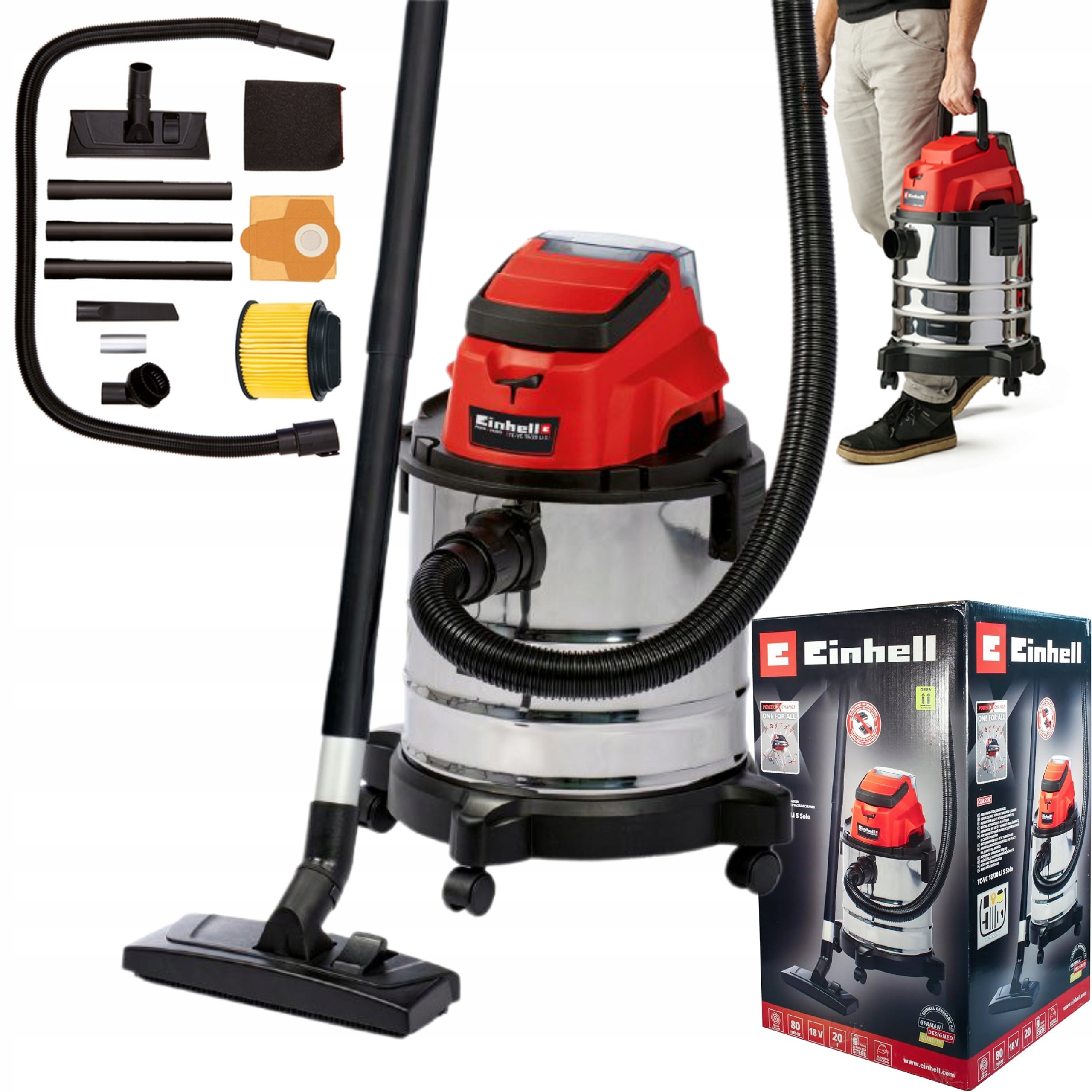 ODKURZACZ WARSZTATOWY 20L NA SUCHO MOKRO 18V TC-VC 18/20 Li S-Solo EINHELL