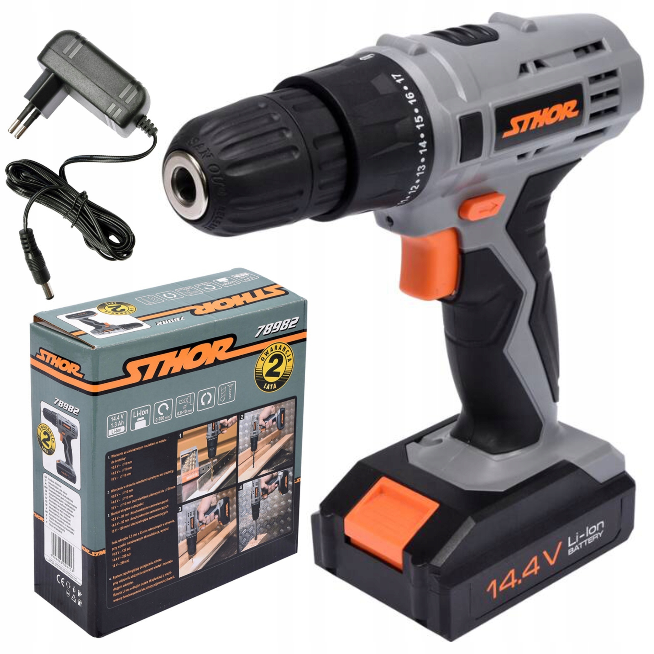 STHOR WIERTARKO-WKRĘTARKA AKUMULATOROWA 14,4V 1 BIEG +1,3Ah ŁADOWARKA 78982