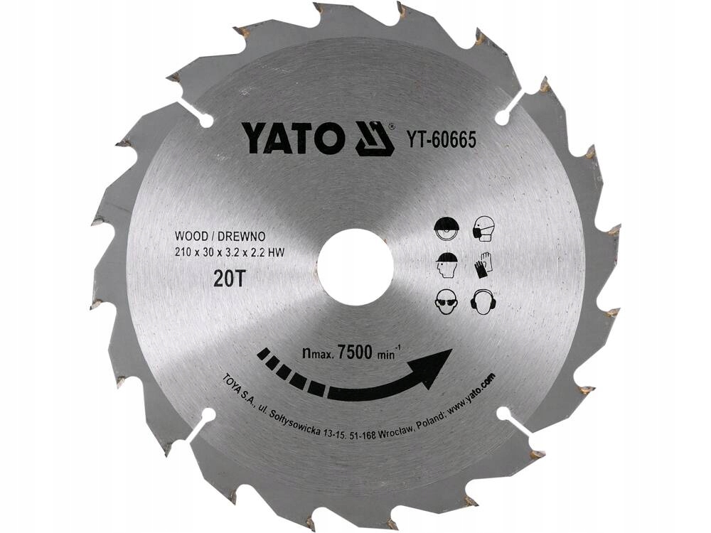 YATO TARCZA WIDIOWA DO DREWNA 210x30mm 20 ZĘBÓW YT-60665 PIŁA TARCZOWA