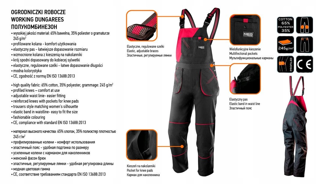 NEO TOOLS SPODNIE OGRODNICZKI ROBOCZE DAMSKIE 80-240 WOMAN line r. M/38