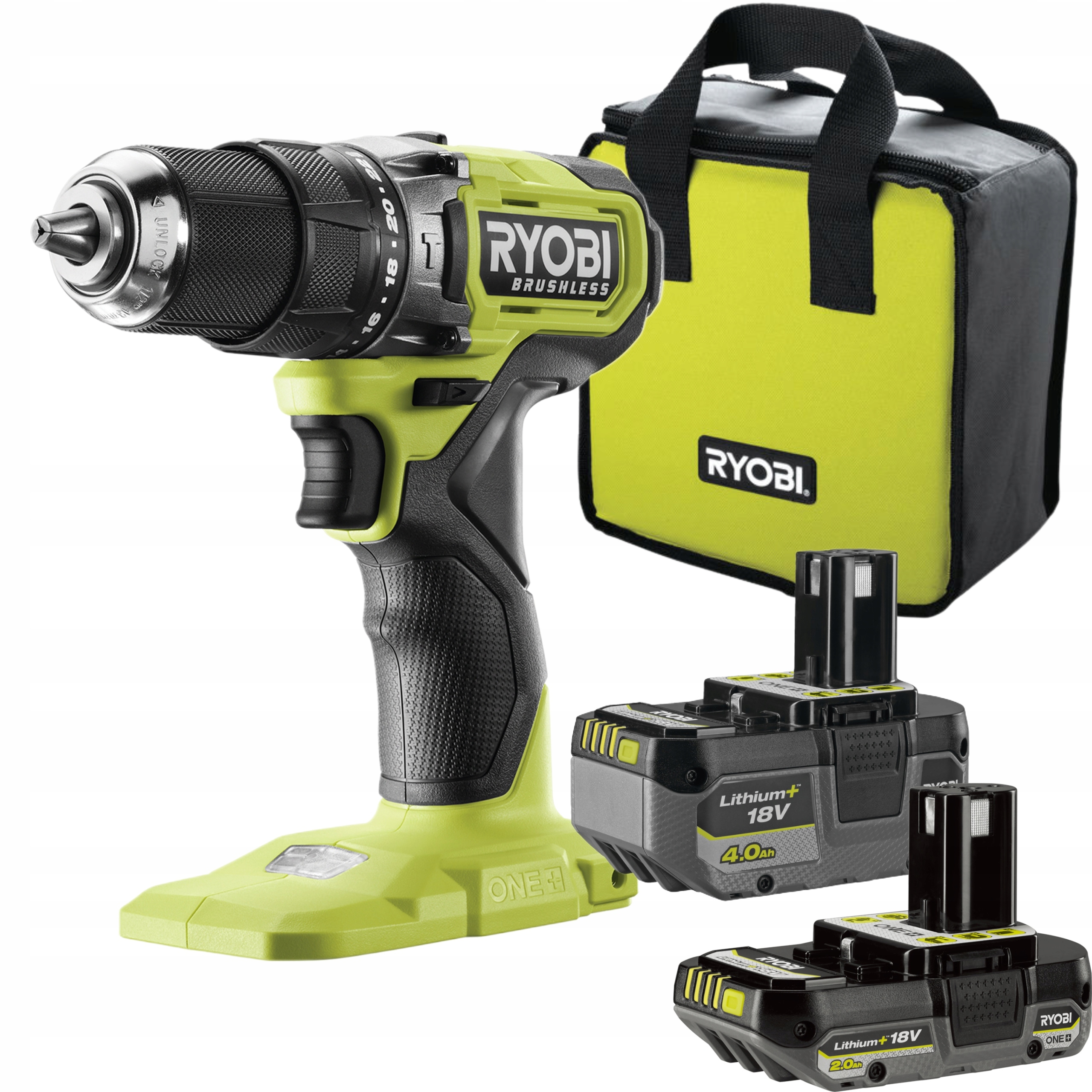 RYOBI WIERTARKO-WKRĘTARKA UDAROWA +AKUMULATORY 4AH 2AH RPD18BL1-2C42S